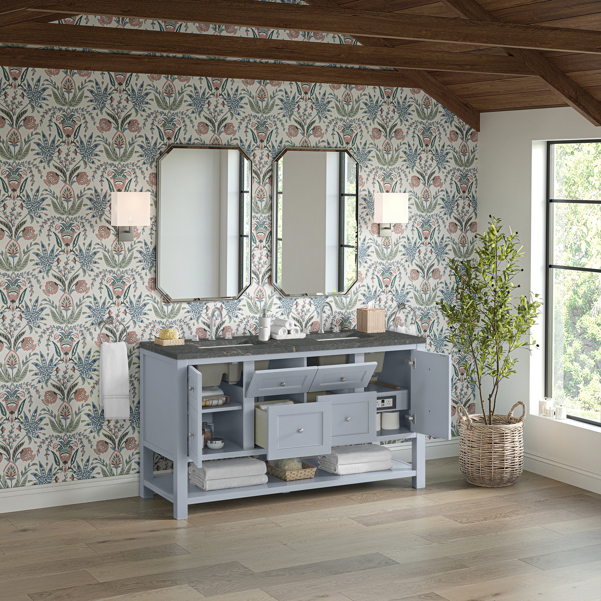 James Martin Vanities Breckenridge 60" Serenity Blue Double Vanity With 3cm Parisien Bleu Top