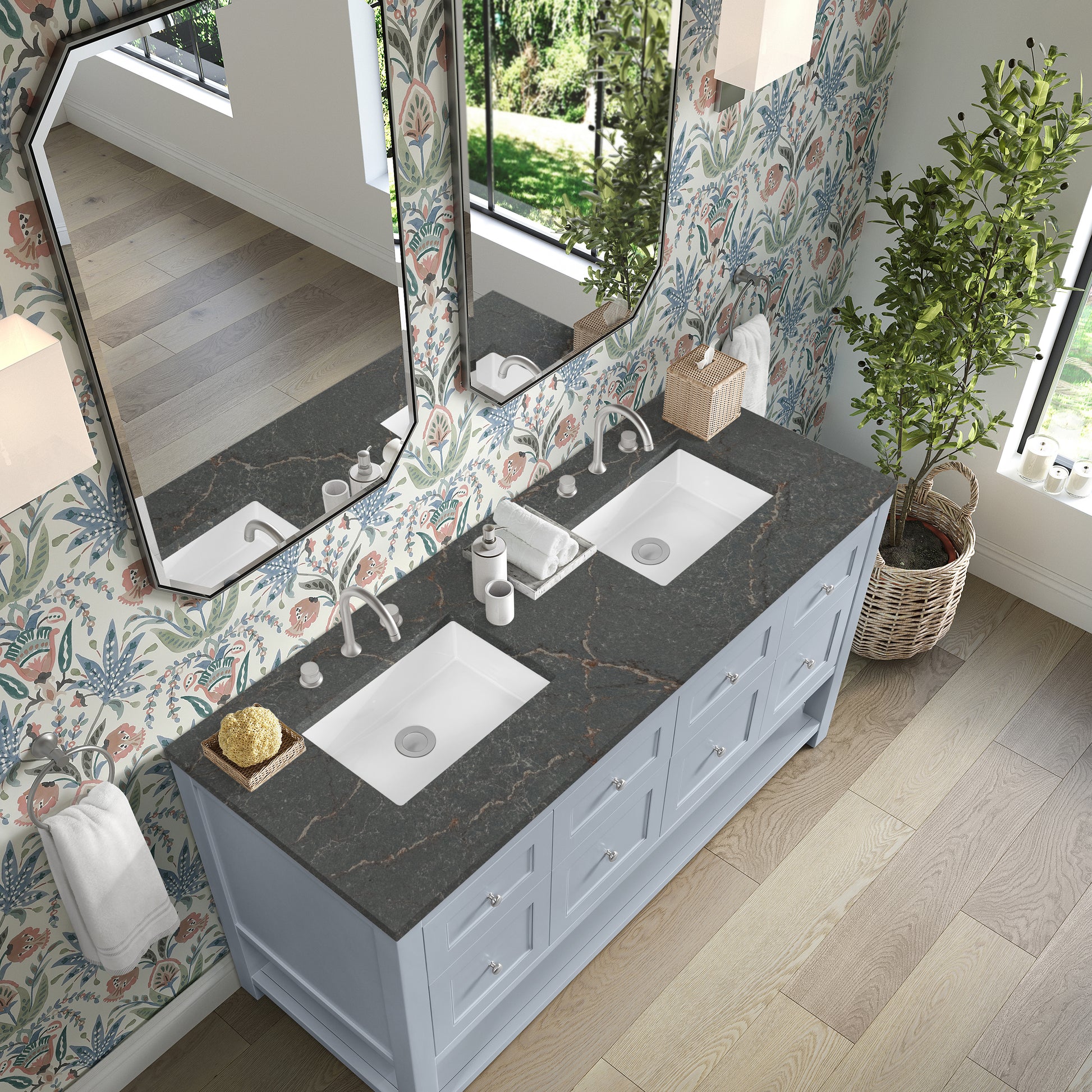 James Martin Vanities Breckenridge 60" Serenity Blue Double Vanity With 3cm Parisien Bleu Top
