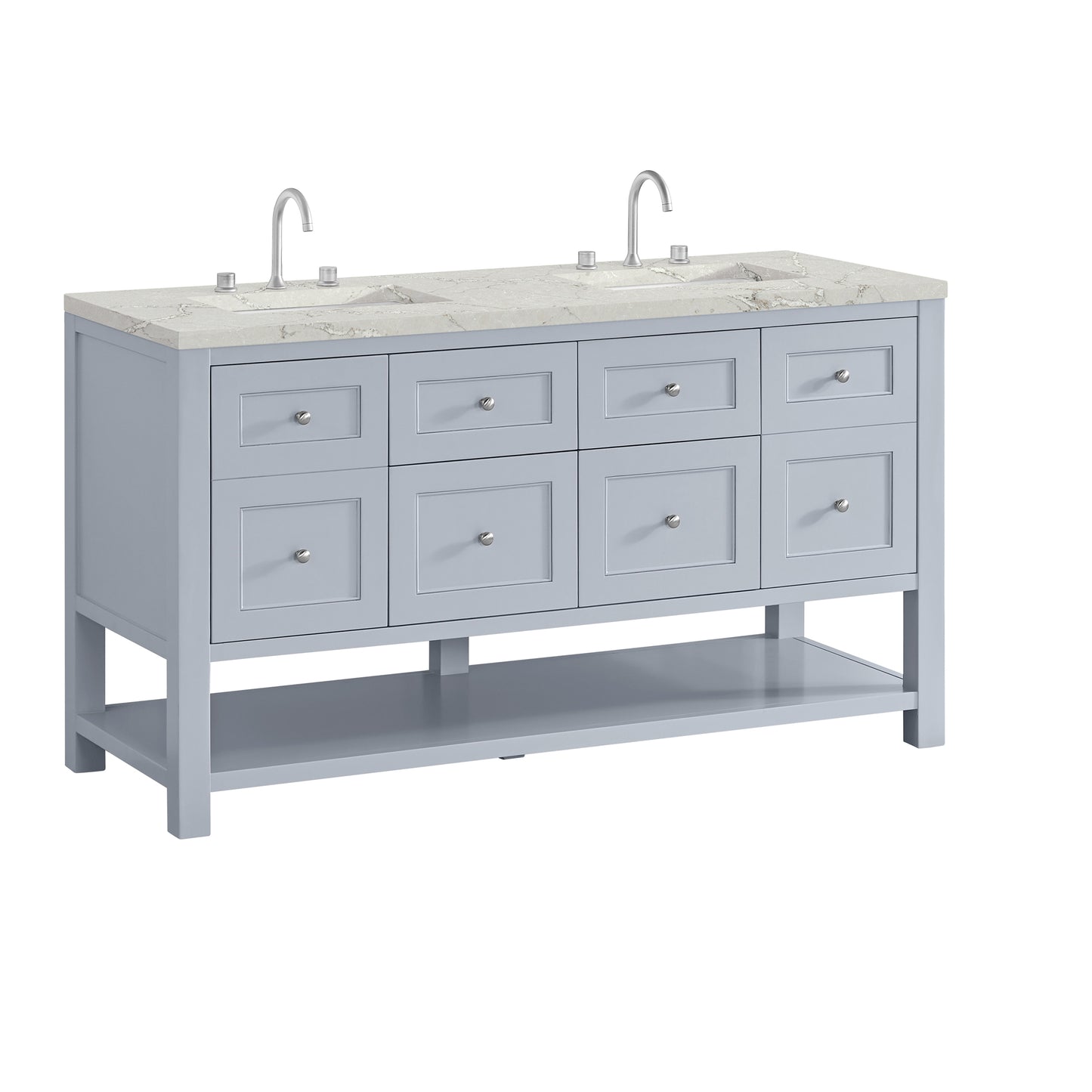James Martin Vanities Breckenridge 60" Serenity Blue Double Vanity With 3cm Victorian Silver Quartz Top