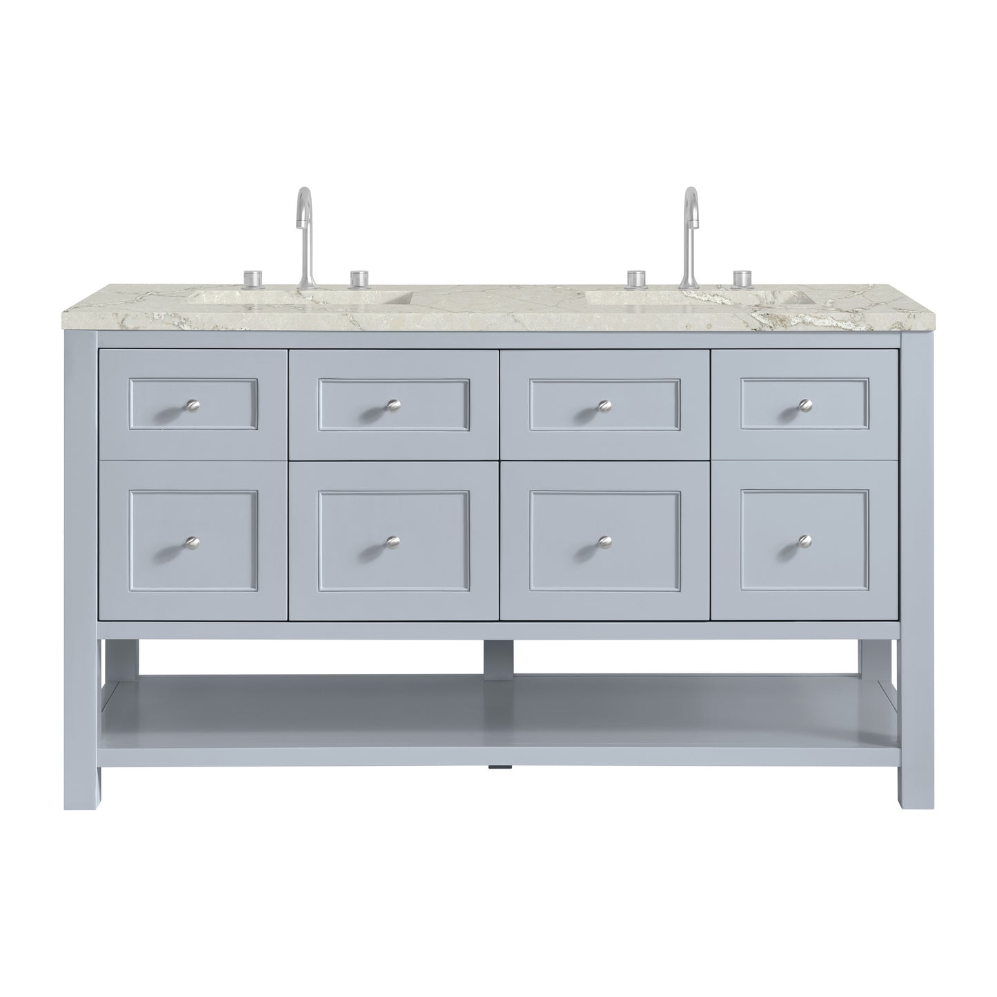 James Martin Vanities Breckenridge 60" Serenity Blue Double Vanity With 3cm Victorian Silver Quartz Top