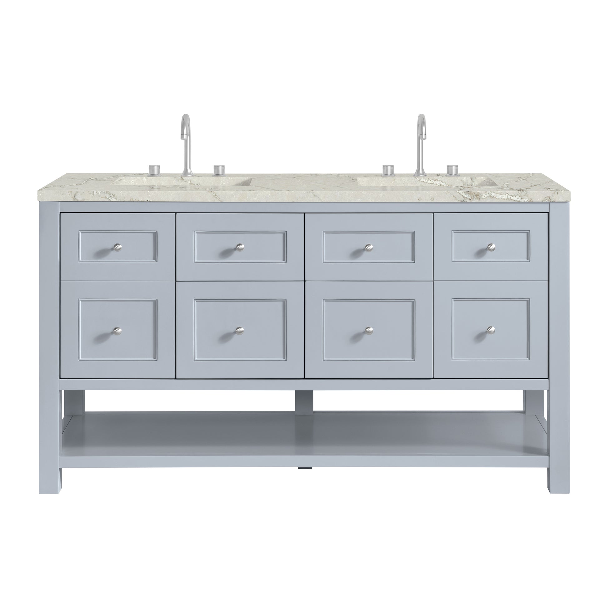 James Martin Vanities Breckenridge 60" Serenity Blue Double Vanity With 3cm Victorian Silver Quartz Top