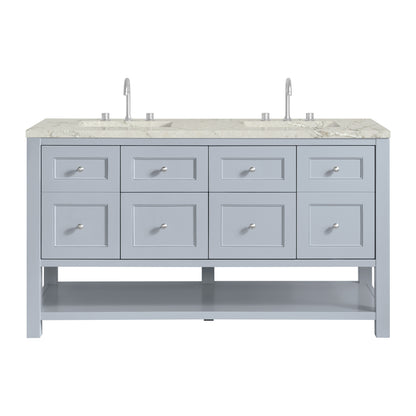 James Martin Vanities Breckenridge 60" Serenity Blue Double Vanity With 3cm Victorian Silver Quartz Top