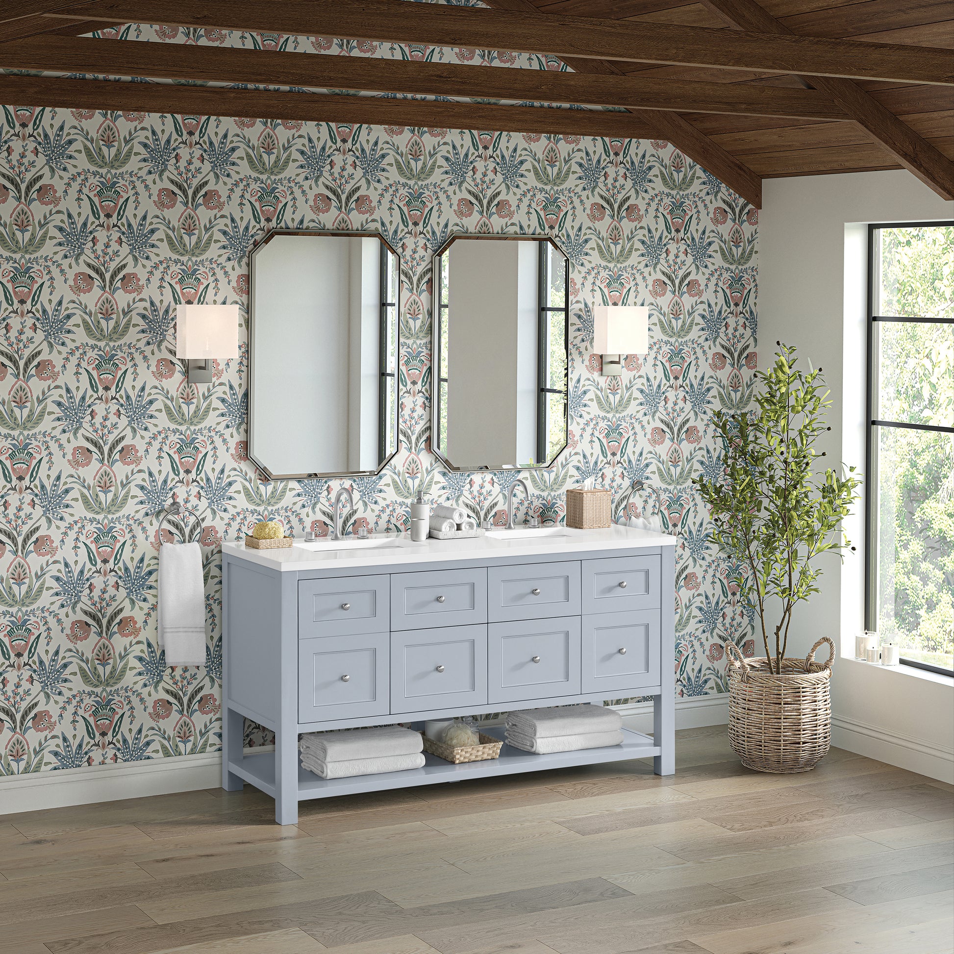 James Martin Vanities Breckenridge 60" Serenity Blue Double Vanity With 3cm White Zeus Quartz Top