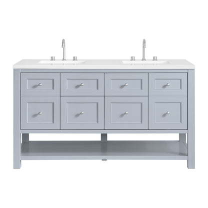 James Martin Vanities Breckenridge 60" Serenity Blue Double Vanity With 3cm White Zeus Quartz Top