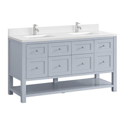 James Martin Vanities Breckenridge 60" Serenity Blue Double Vanity With Single Hole 3cm White Zeus Quartz Top and Backsplash