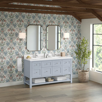 James Martin Vanities Breckenridge 60" Serenity Blue Double Vanity With Single Hole 3cm White Zeus Quartz Top and Backsplash