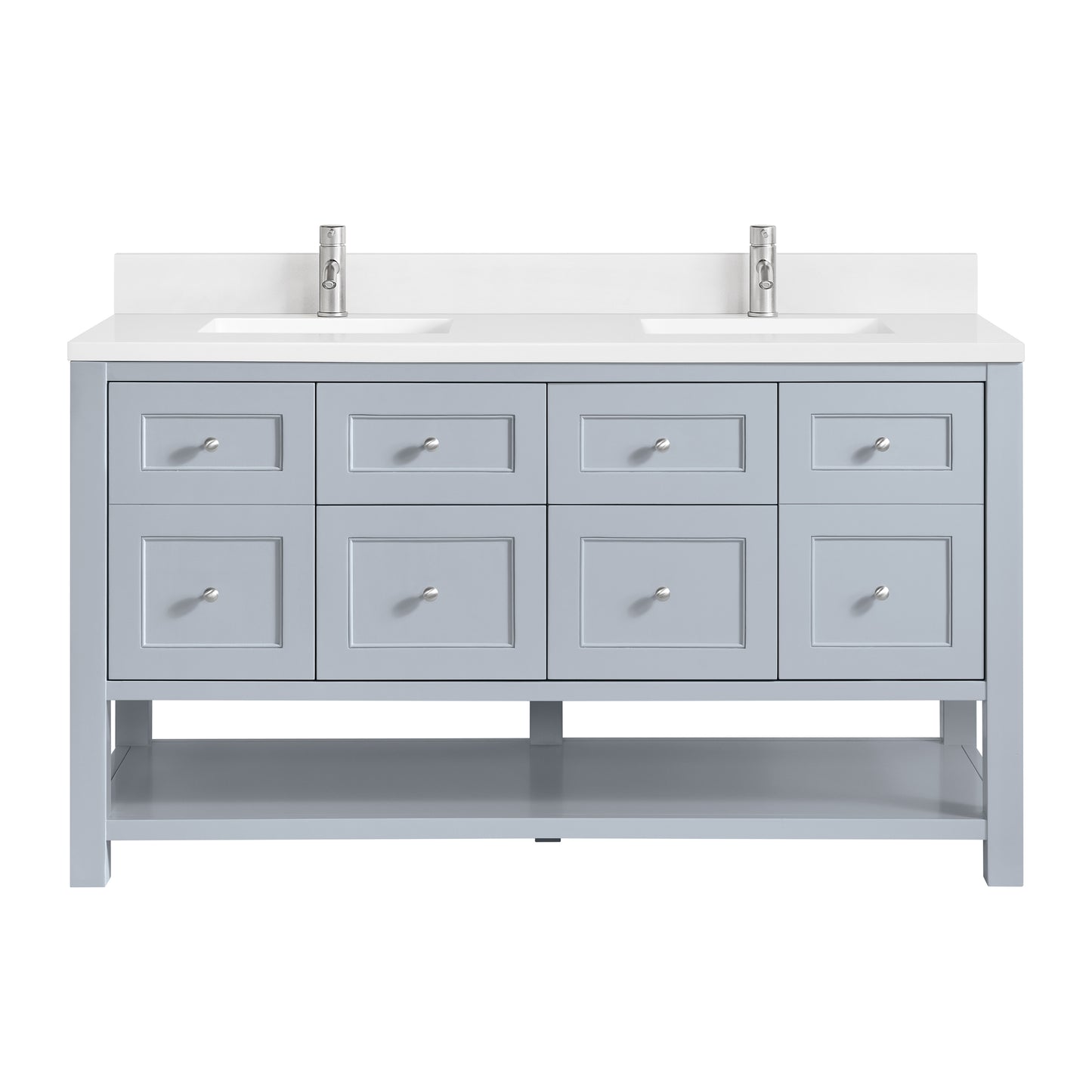 James Martin Vanities Breckenridge 60" Serenity Blue Double Vanity With Single Hole 3cm White Zeus Quartz Top and Backsplash