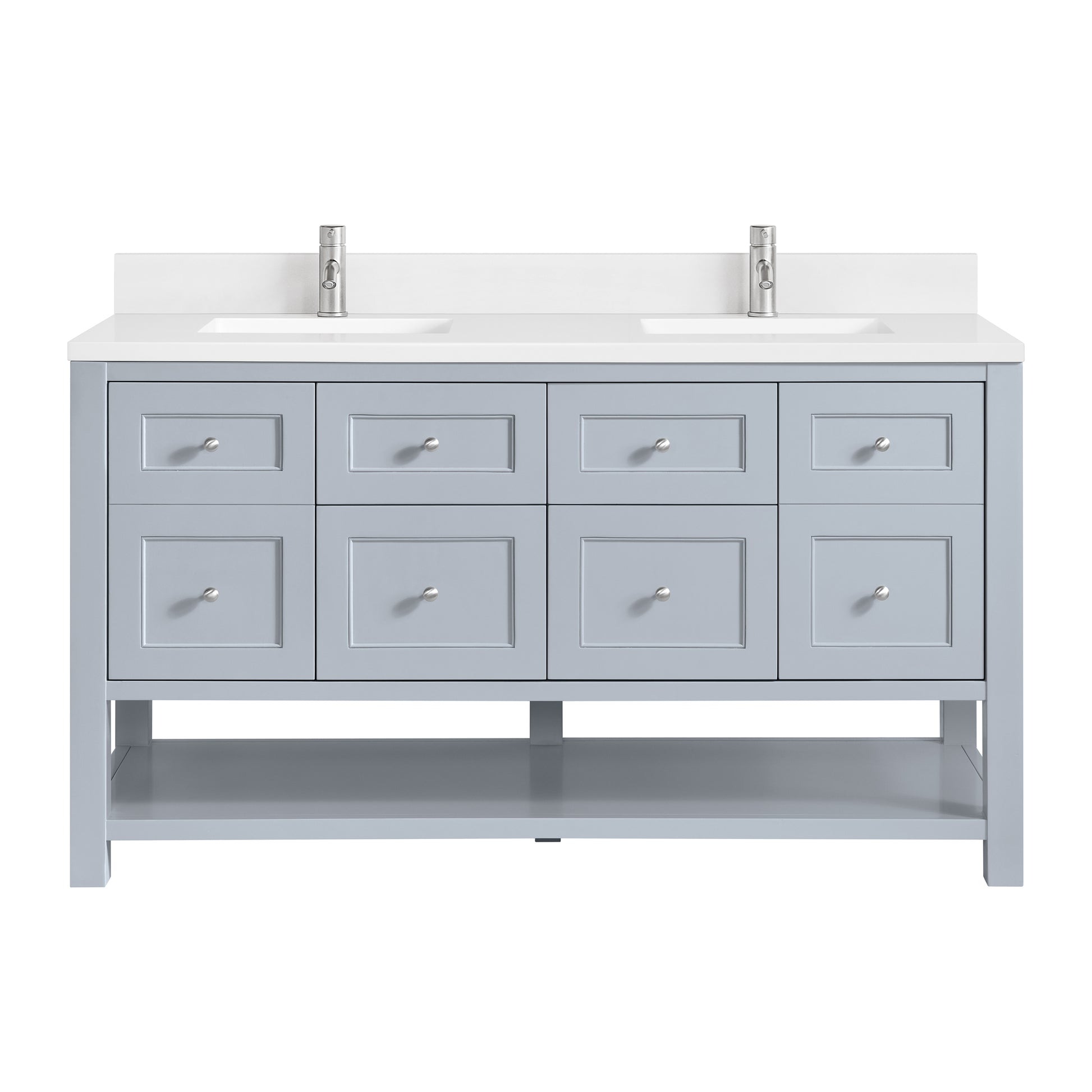James Martin Vanities Breckenridge 60" Serenity Blue Double Vanity With Single Hole 3cm White Zeus Quartz Top and Backsplash