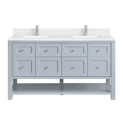 James Martin Vanities Breckenridge 60" Serenity Blue Double Vanity With Single Hole 3cm White Zeus Quartz Top and Backsplash