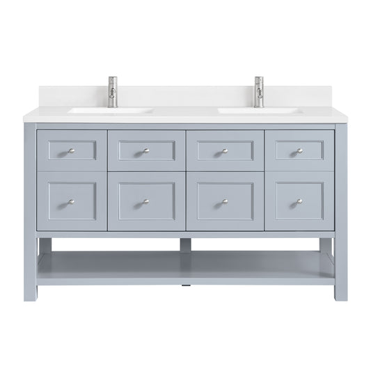 James Martin Vanities Breckenridge 60" Serenity Blue Double Vanity With Single Hole 3cm White Zeus Quartz Top and Backsplash