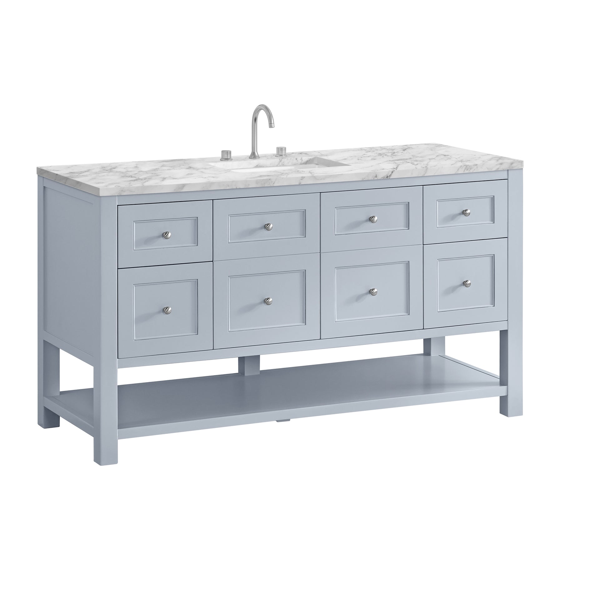 James Martin Vanities Breckenridge 60" Serenity Blue Single Vanity With 3cm Carrara Marble Top