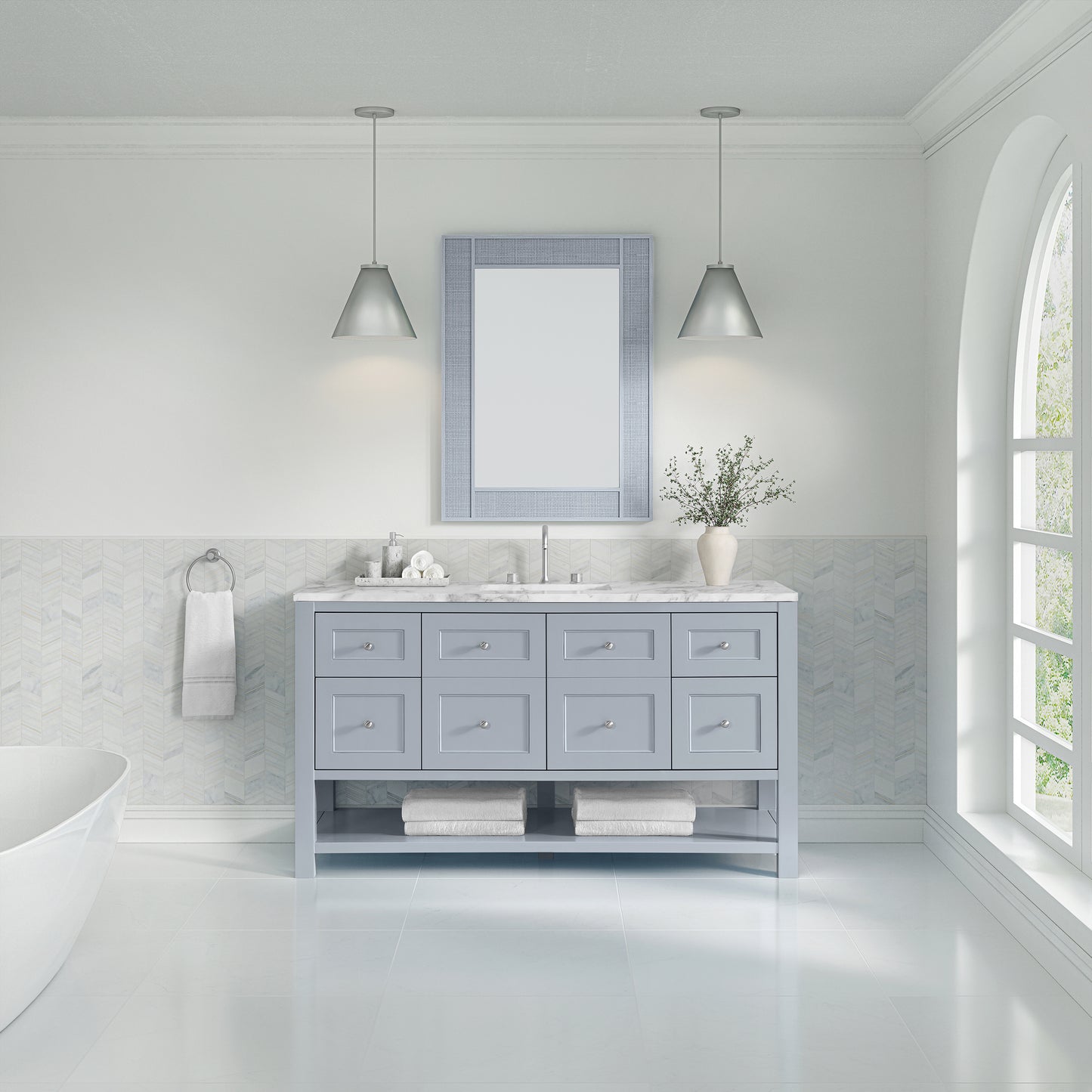 James Martin Vanities Breckenridge 60" Serenity Blue Single Vanity With 3cm Carrara Marble Top