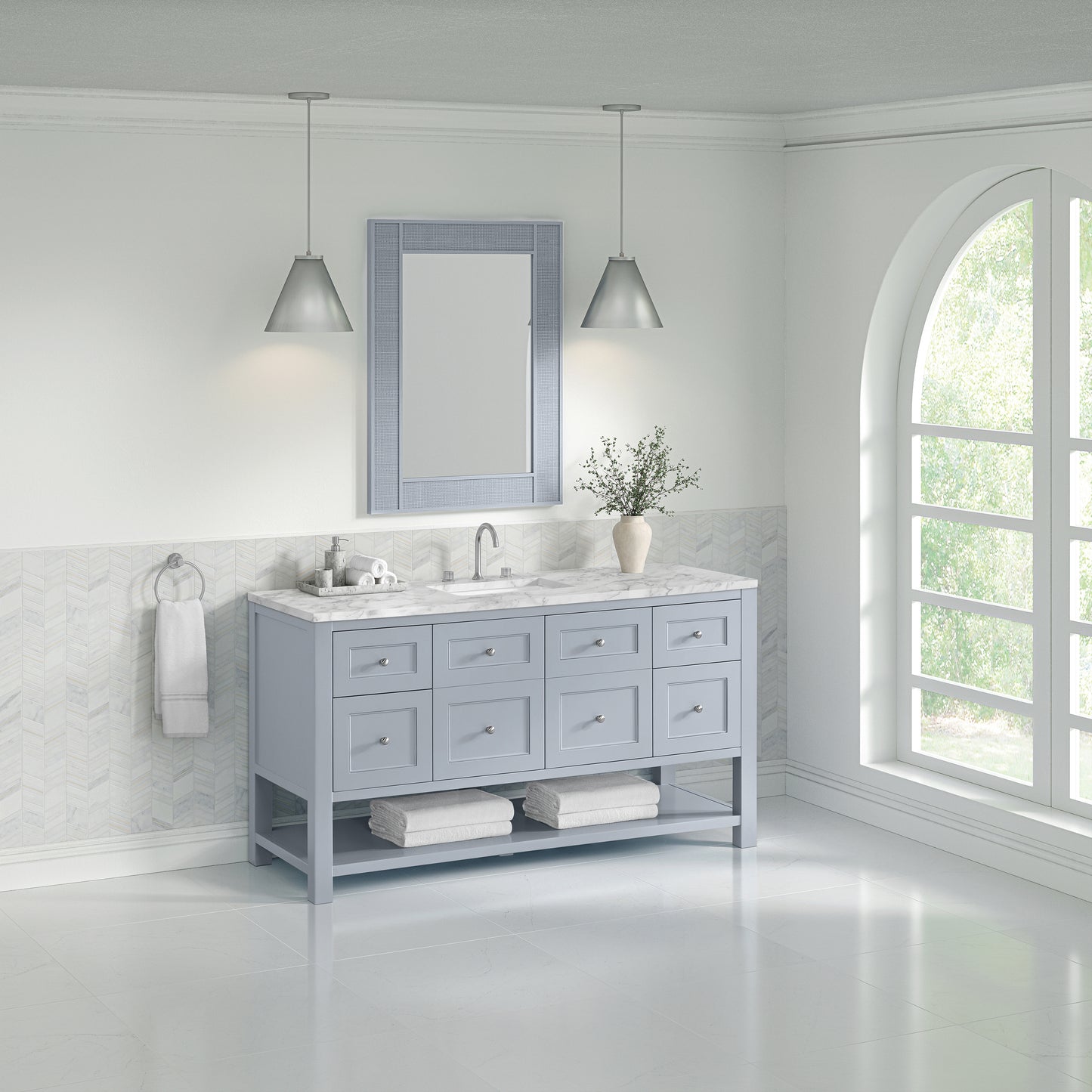 James Martin Vanities Breckenridge 60" Serenity Blue Single Vanity With 3cm Carrara Marble Top