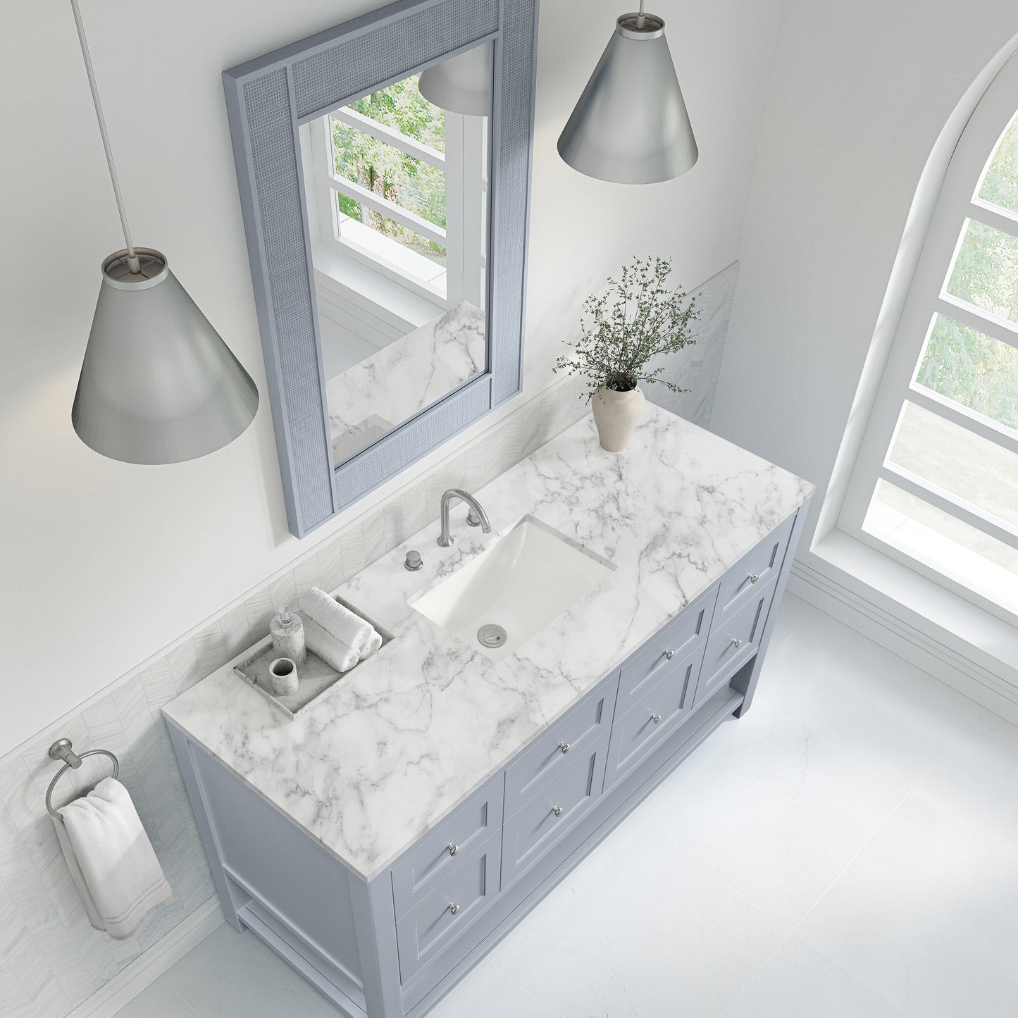 James Martin Vanities Breckenridge 60" Serenity Blue Single Vanity With 3cm Carrara Marble Top