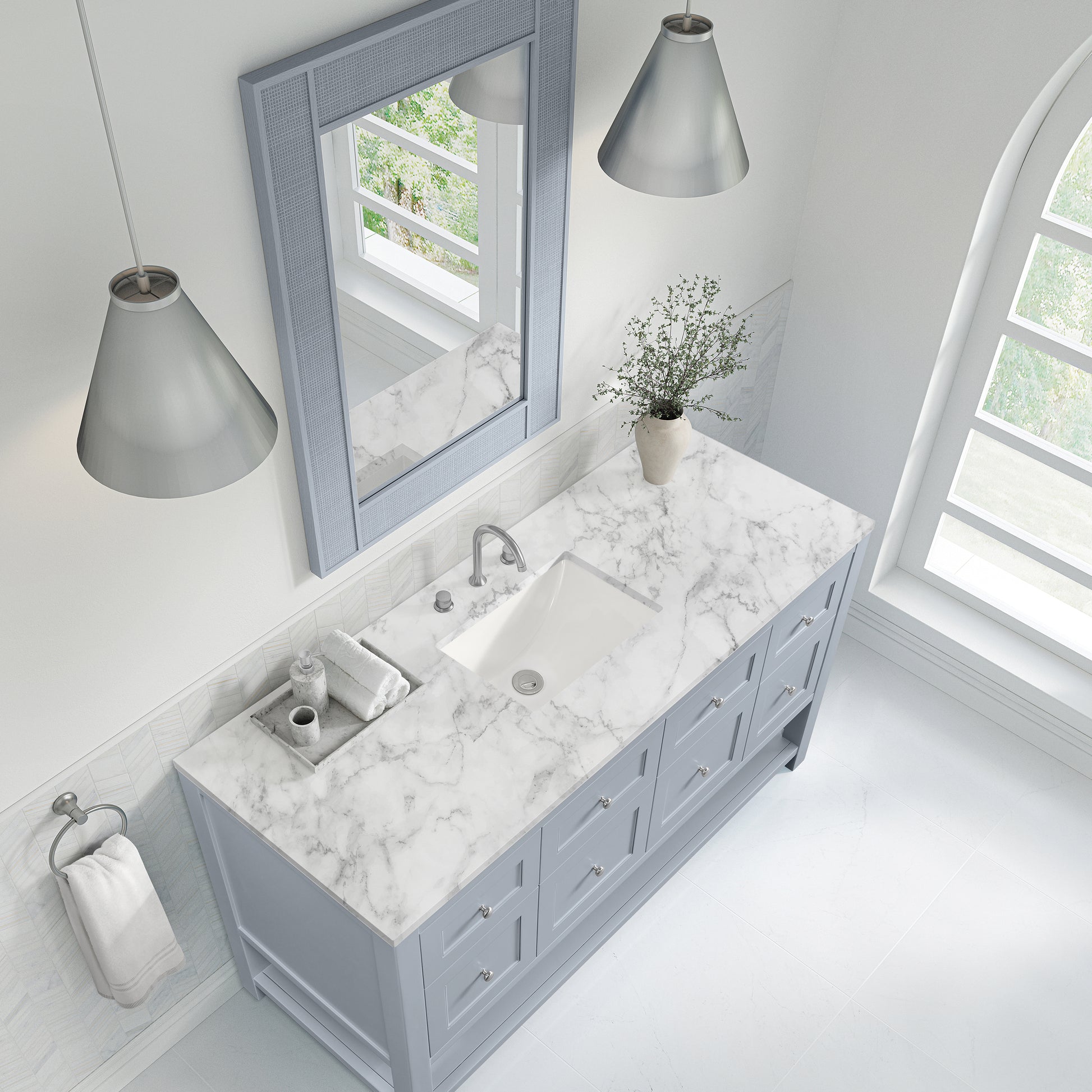 James Martin Vanities Breckenridge 60" Serenity Blue Single Vanity With 3cm Carrara Marble Top
