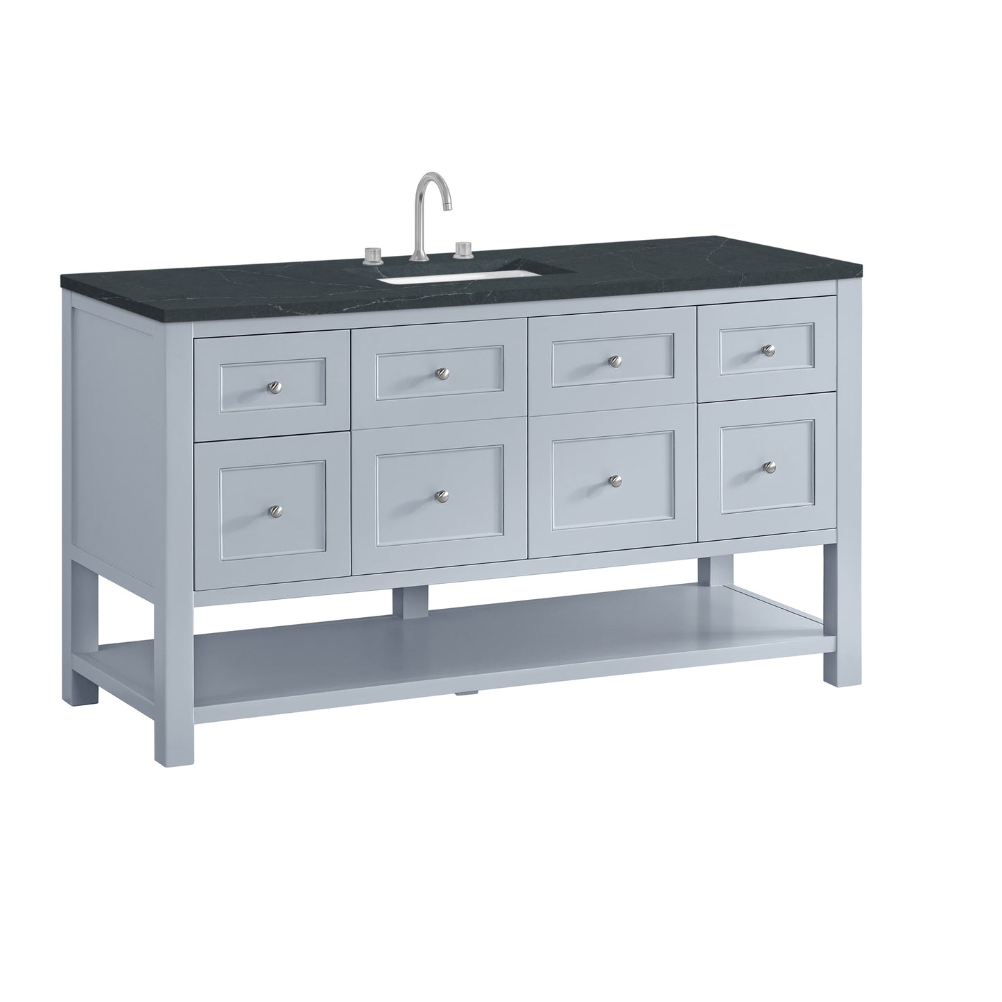 James Martin Vanities Breckenridge 60" Serenity Blue Single Vanity With 3cm Charcoal Soapstone Quartz Top