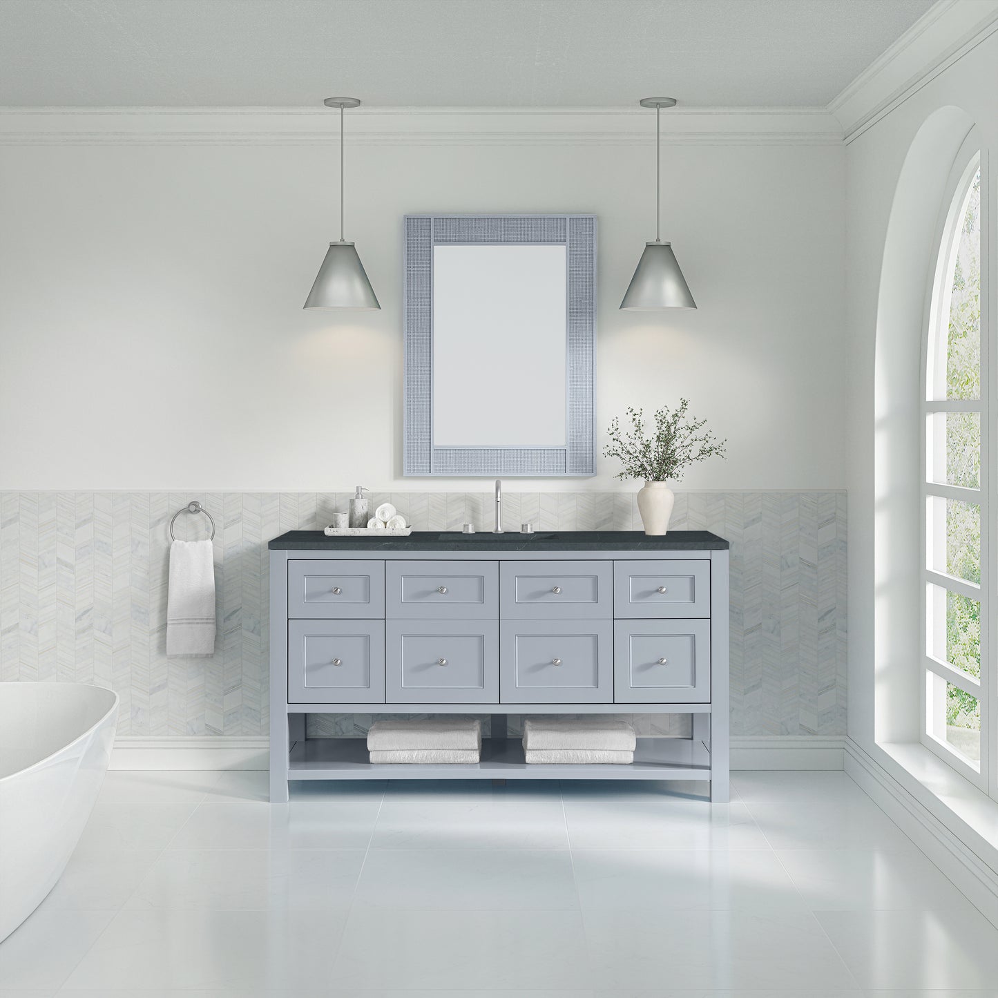 James Martin Vanities Breckenridge 60" Serenity Blue Single Vanity With 3cm Charcoal Soapstone Quartz Top