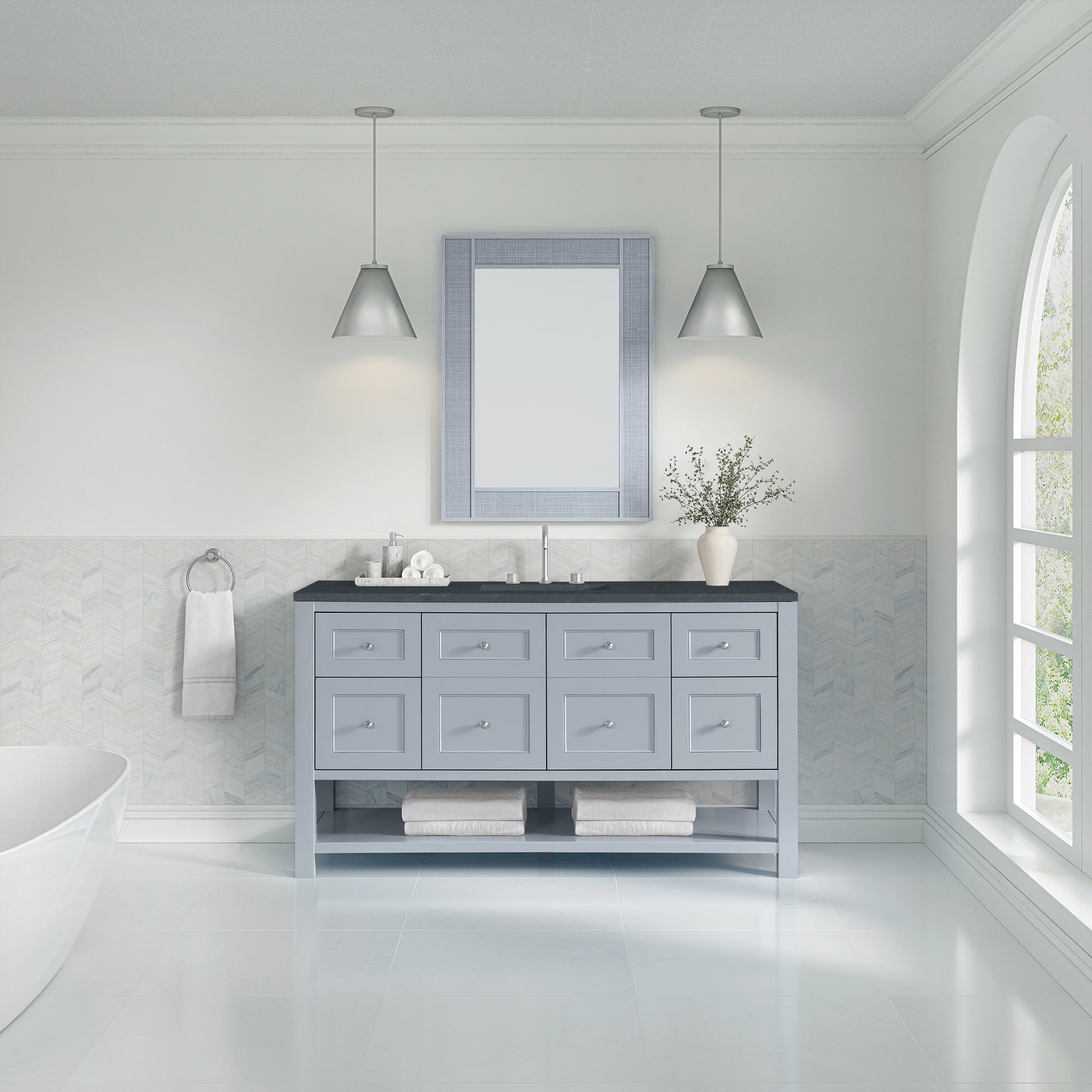 James Martin Vanities Breckenridge 60" Serenity Blue Single Vanity With 3cm Charcoal Soapstone Quartz Top