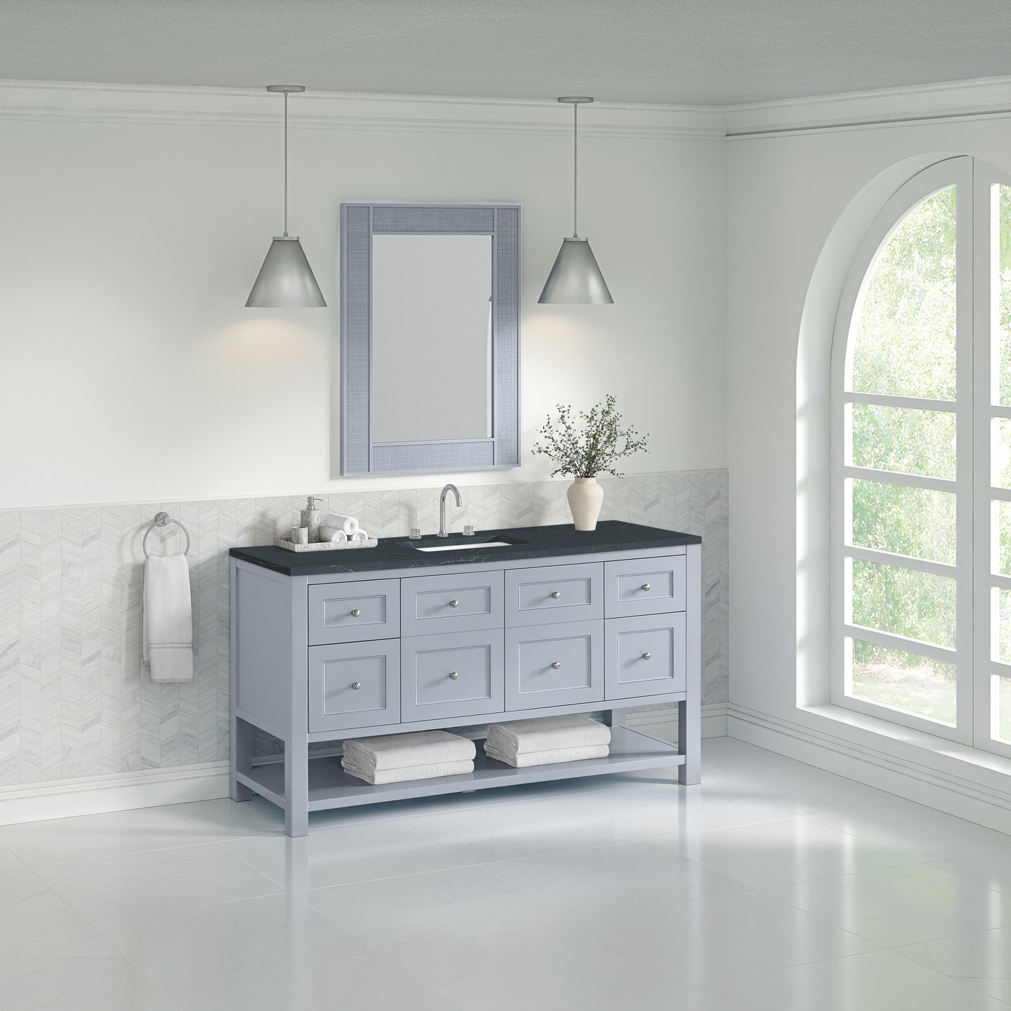 James Martin Vanities Breckenridge 60" Serenity Blue Single Vanity With 3cm Charcoal Soapstone Quartz Top