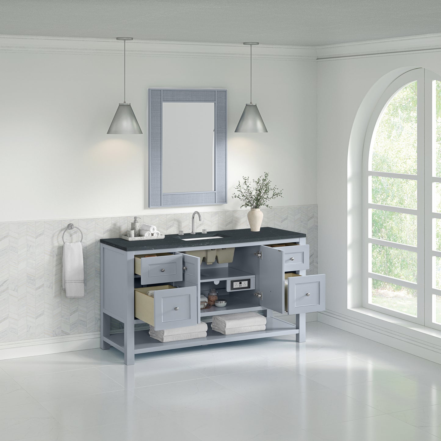 James Martin Vanities Breckenridge 60" Serenity Blue Single Vanity With 3cm Charcoal Soapstone Quartz Top