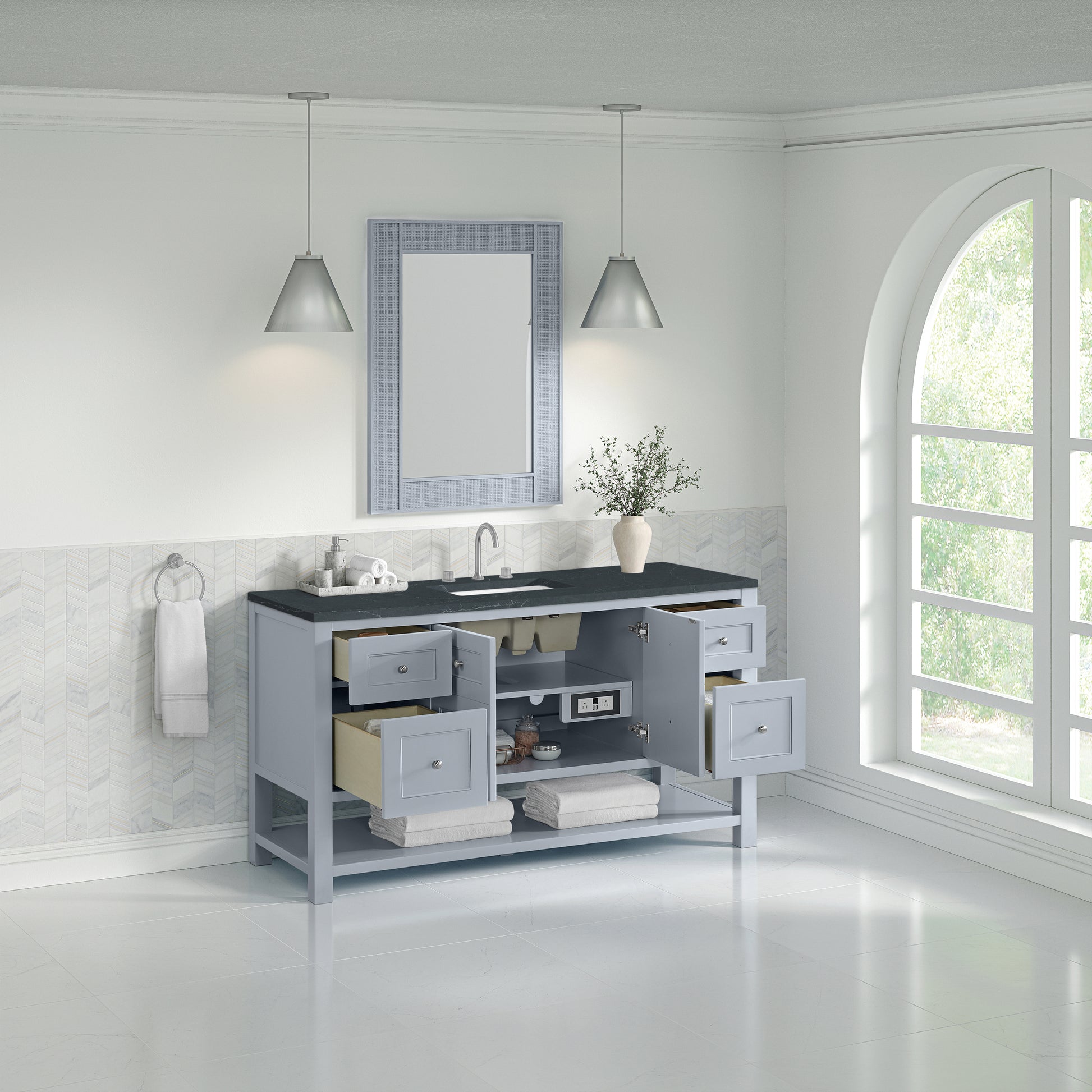 James Martin Vanities Breckenridge 60" Serenity Blue Single Vanity With 3cm Charcoal Soapstone Quartz Top