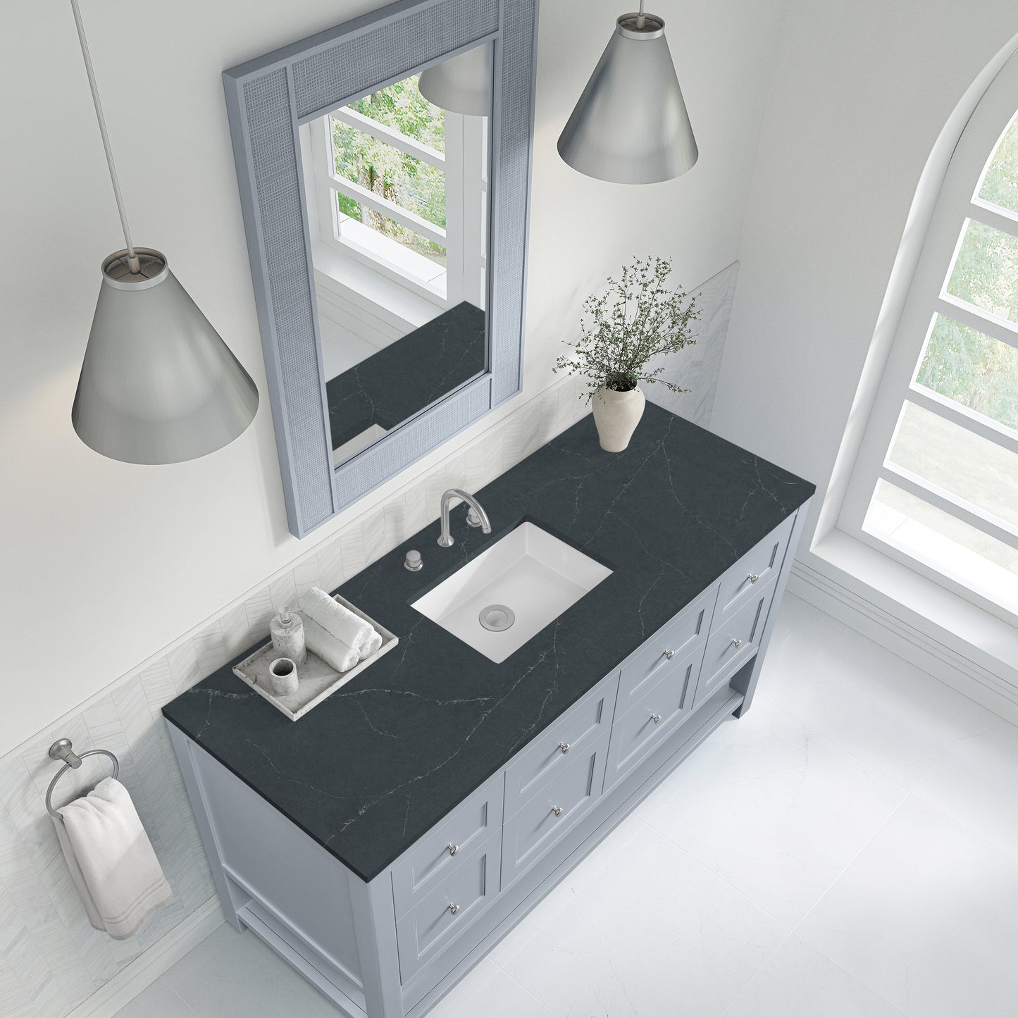 James Martin Vanities Breckenridge 60" Serenity Blue Single Vanity With 3cm Charcoal Soapstone Quartz Top