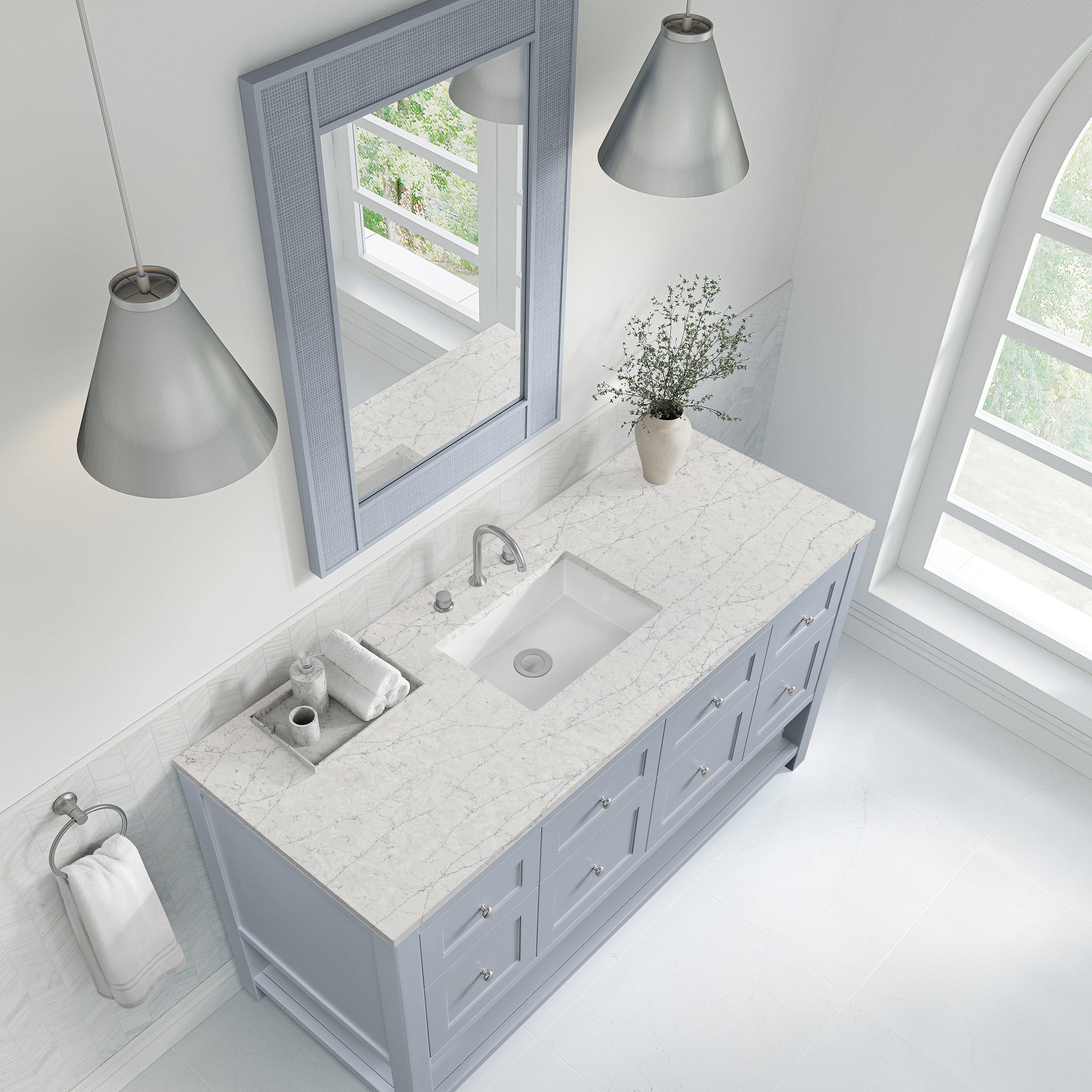 James Martin Vanities Breckenridge 60" Serenity Blue Single Vanity With 3cm Eternal Jasmine Pearl Silestone Top With FreePower Wireless Charger
