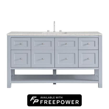James Martin Vanities Breckenridge 60" Serenity Blue Single Vanity With 3cm Eternal Jasmine Pearl Silestone Top With FreePower Wireless Charger