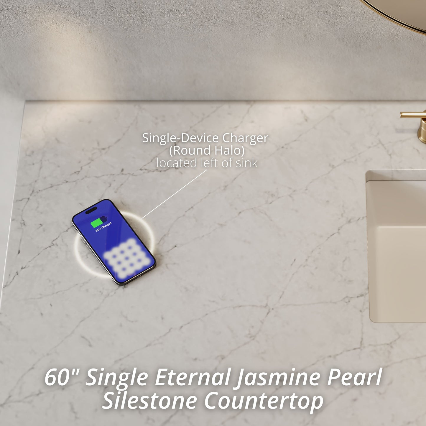 James Martin Vanities Breckenridge 60" Serenity Blue Single Vanity With 3cm Eternal Jasmine Pearl Silestone Top With FreePower Wireless Charger