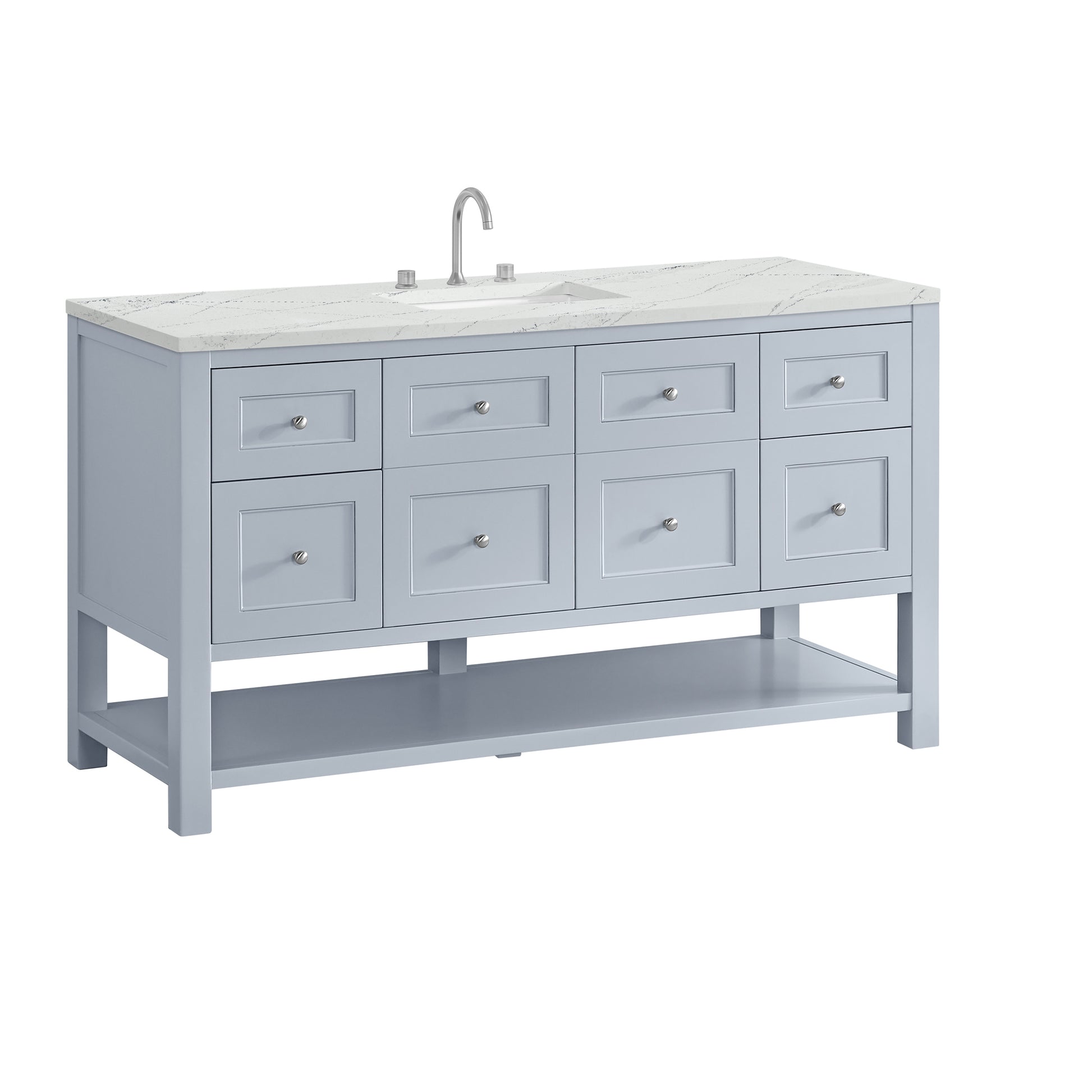 James Martin Vanities Breckenridge 60" Serenity Blue Single Vanity With 3cm Ethereal Noctis Quartz Top