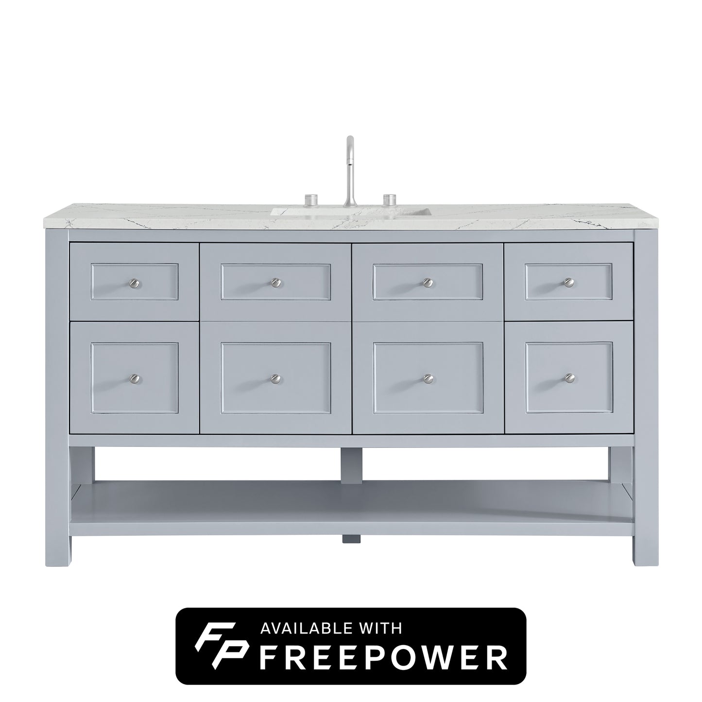 James Martin Vanities Breckenridge 60" Serenity Blue Single Vanity With 3cm Ethereal Noctis Silestone Top With FreePower Wireless Charger