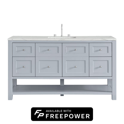 James Martin Vanities Breckenridge 60" Serenity Blue Single Vanity With 3cm Ethereal Noctis Silestone Top With FreePower Wireless Charger