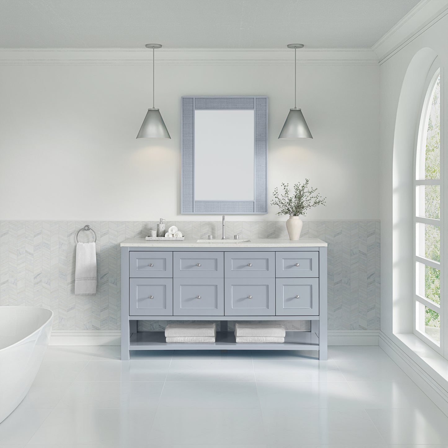 James Martin Vanities Breckenridge 60" Serenity Blue Single Vanity With 3cm Lime Delight Quartz Top