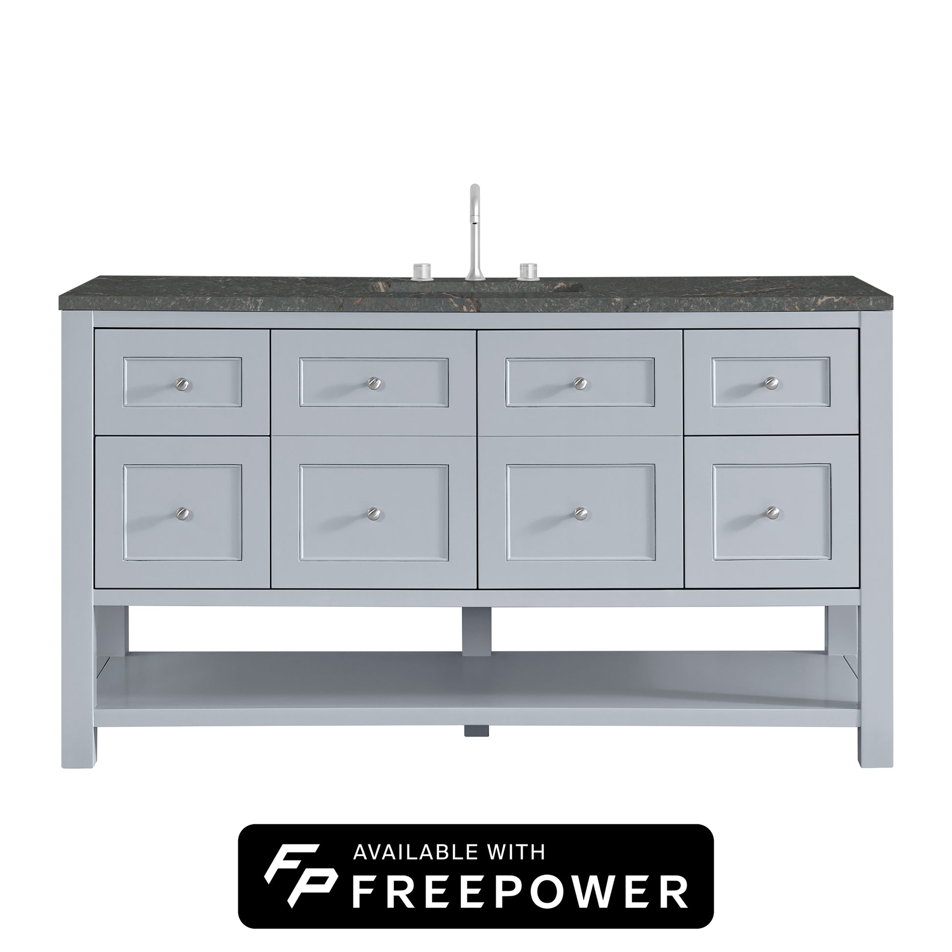 James Martin Vanities Breckenridge 60" Serenity Blue Single Vanity With 3cm Parisien Bleu Top With FreePower Wireless Charger