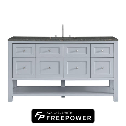 James Martin Vanities Breckenridge 60" Serenity Blue Single Vanity With 3cm Parisien Bleu Top With FreePower Wireless Charger