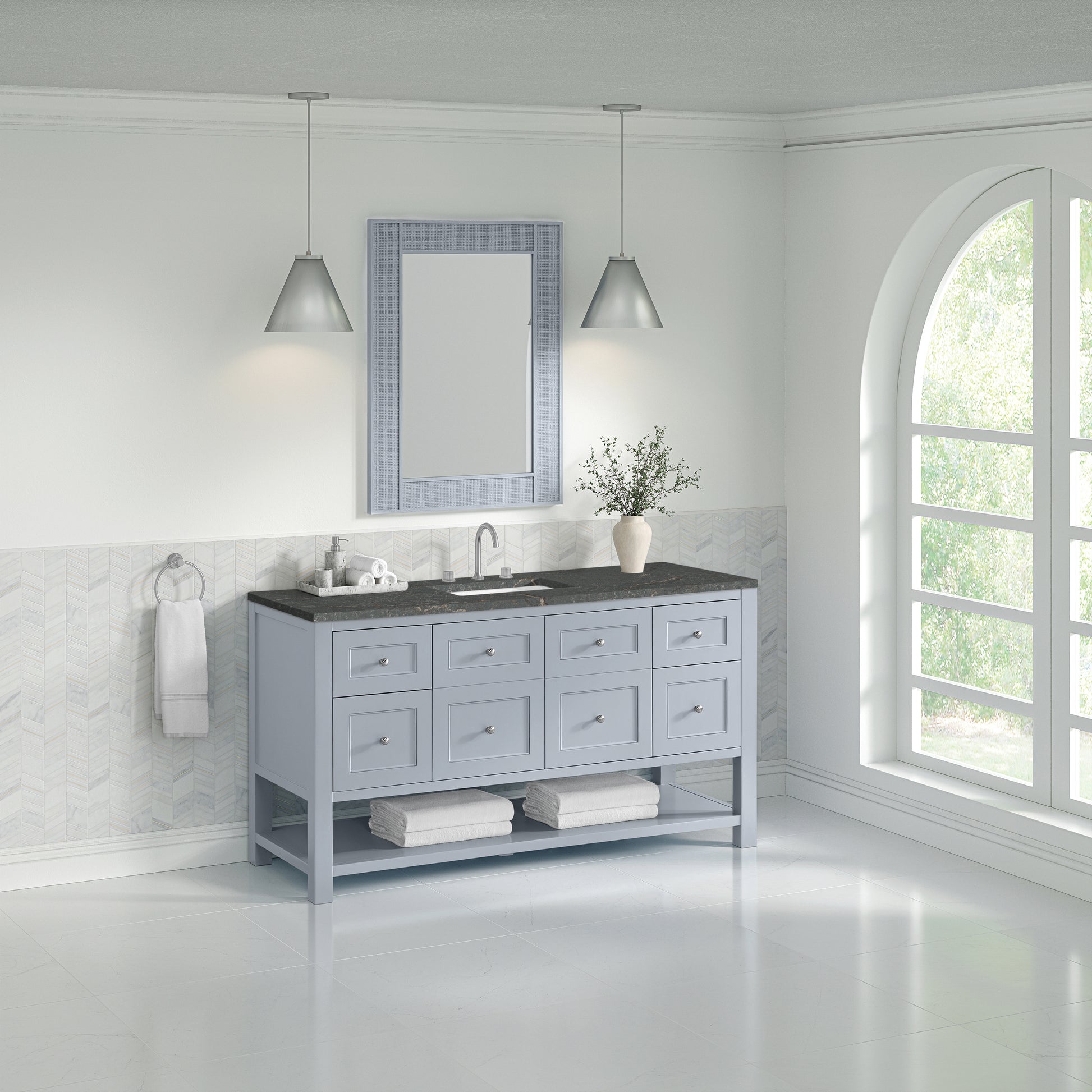 James Martin Vanities Breckenridge 60" Serenity Blue Single Vanity With 3cm Parisien Bleu Top With FreePower Wireless Charger