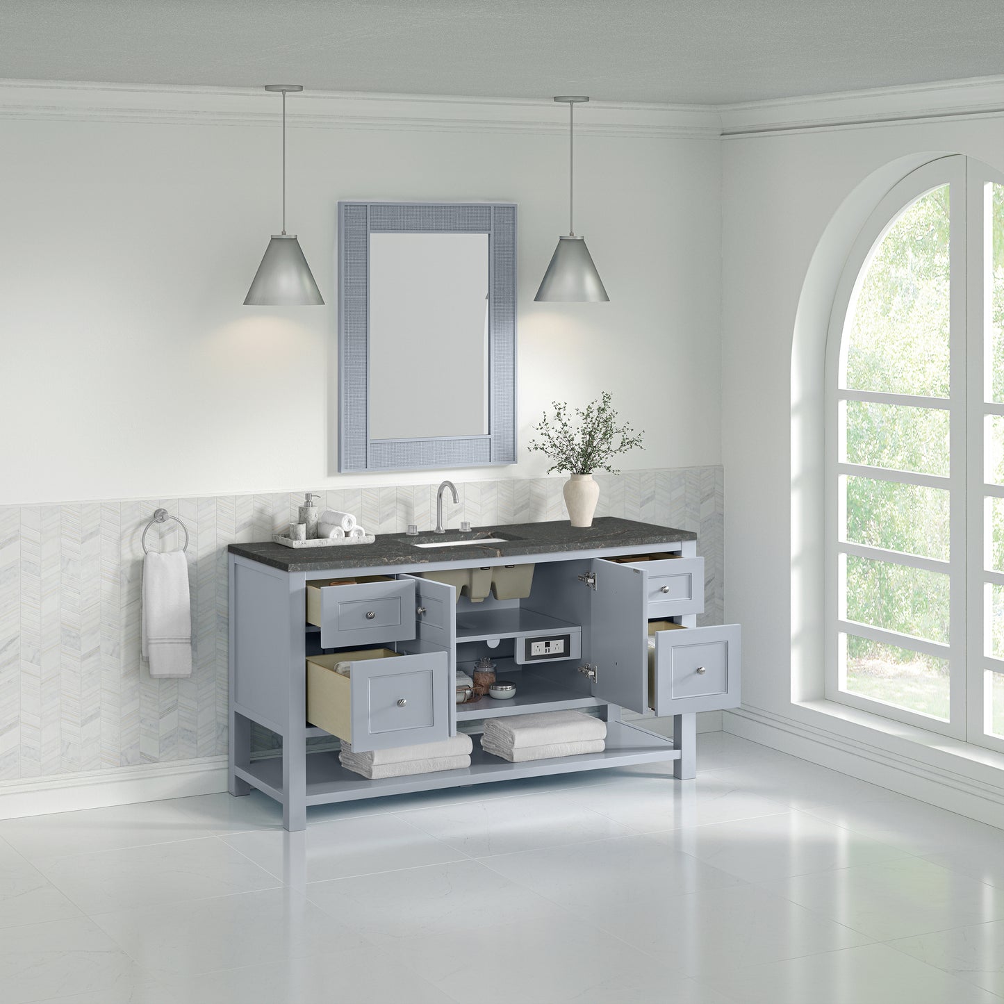 James Martin Vanities Breckenridge 60" Serenity Blue Single Vanity With 3cm Parisien Bleu Top With FreePower Wireless Charger