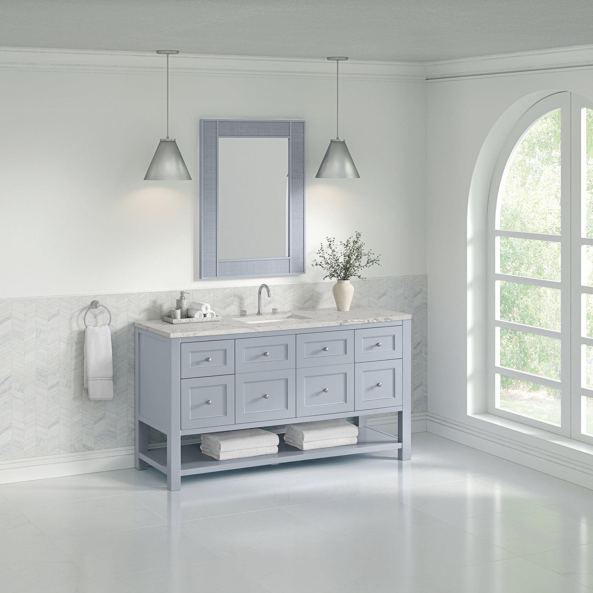 James Martin Vanities Breckenridge 60" Serenity Blue Single Vanity With 3cm Victorian Silver Quartz Top