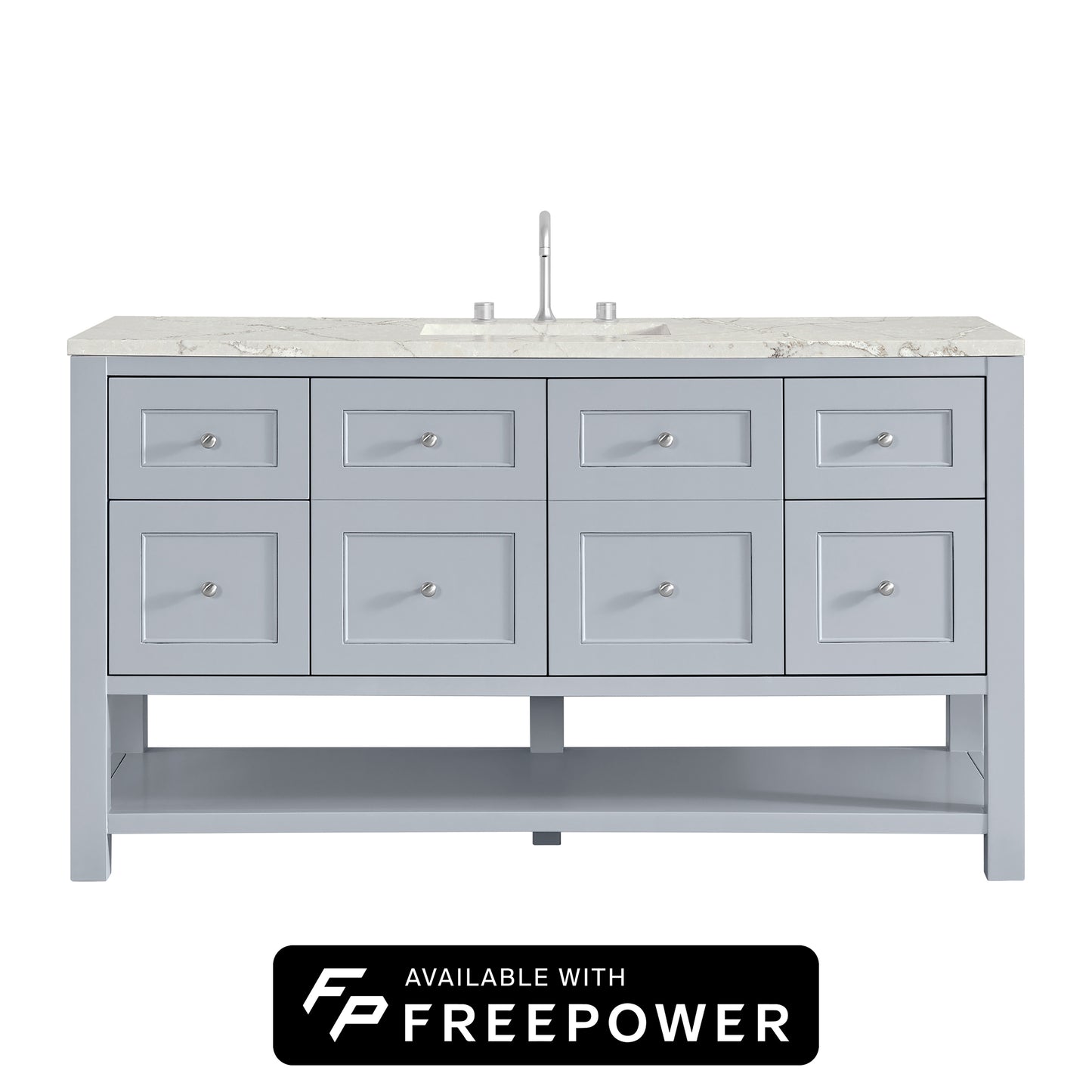 James Martin Vanities Breckenridge 60" Serenity Blue Single Vanity With 3cm Victorian Silver Silestone Top With FreePower Wireless Charger