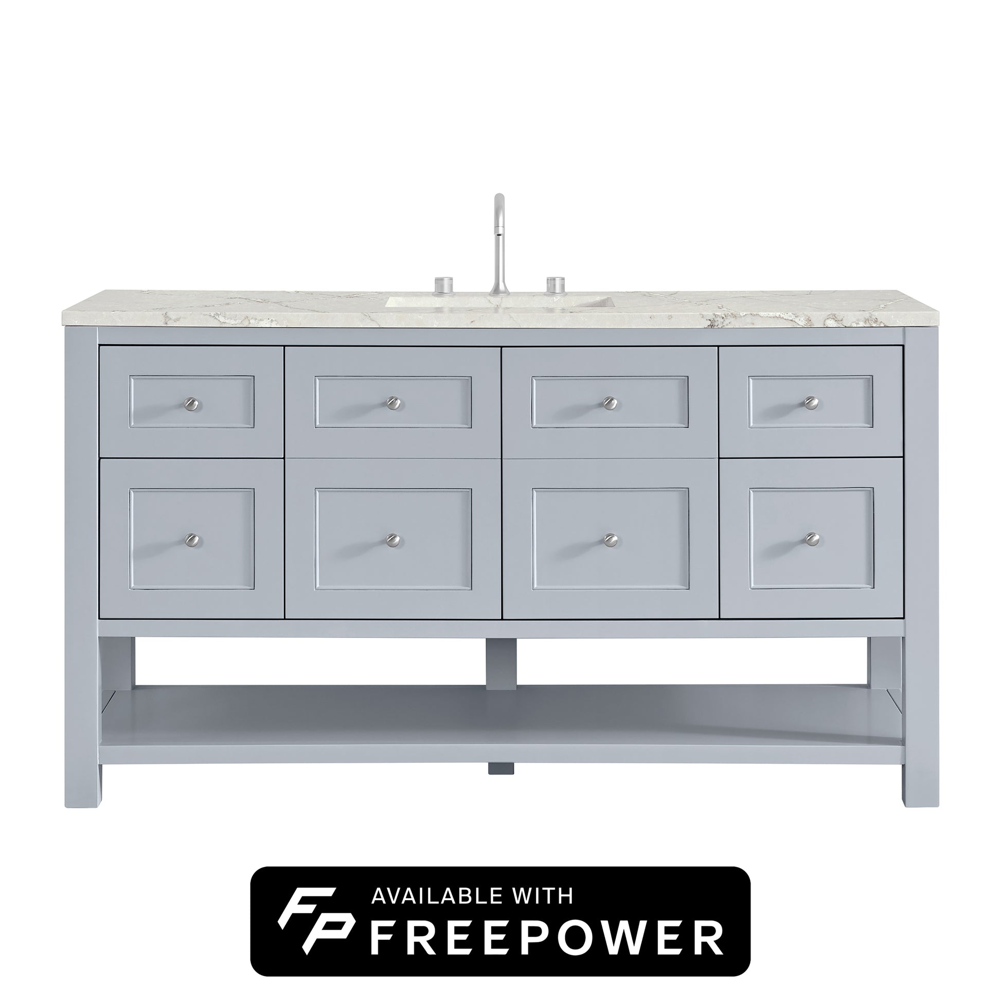 James Martin Vanities Breckenridge 60" Serenity Blue Single Vanity With 3cm Victorian Silver Silestone Top With FreePower Wireless Charger