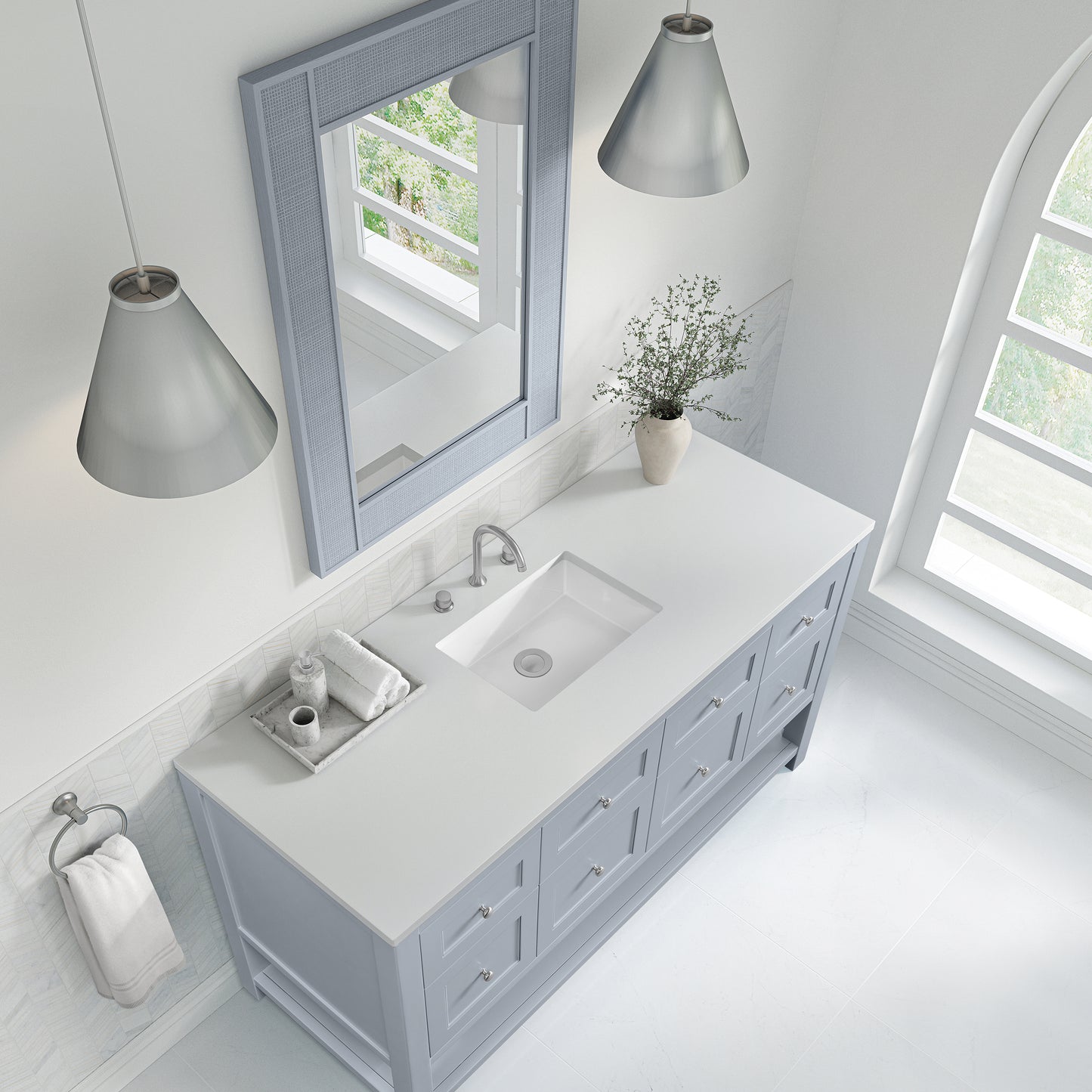 James Martin Vanities Breckenridge 60" Serenity Blue Single Vanity With 3cm White Zeus Quartz Top