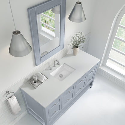 James Martin Vanities Breckenridge 60" Serenity Blue Single Vanity With 3cm White Zeus Quartz Top