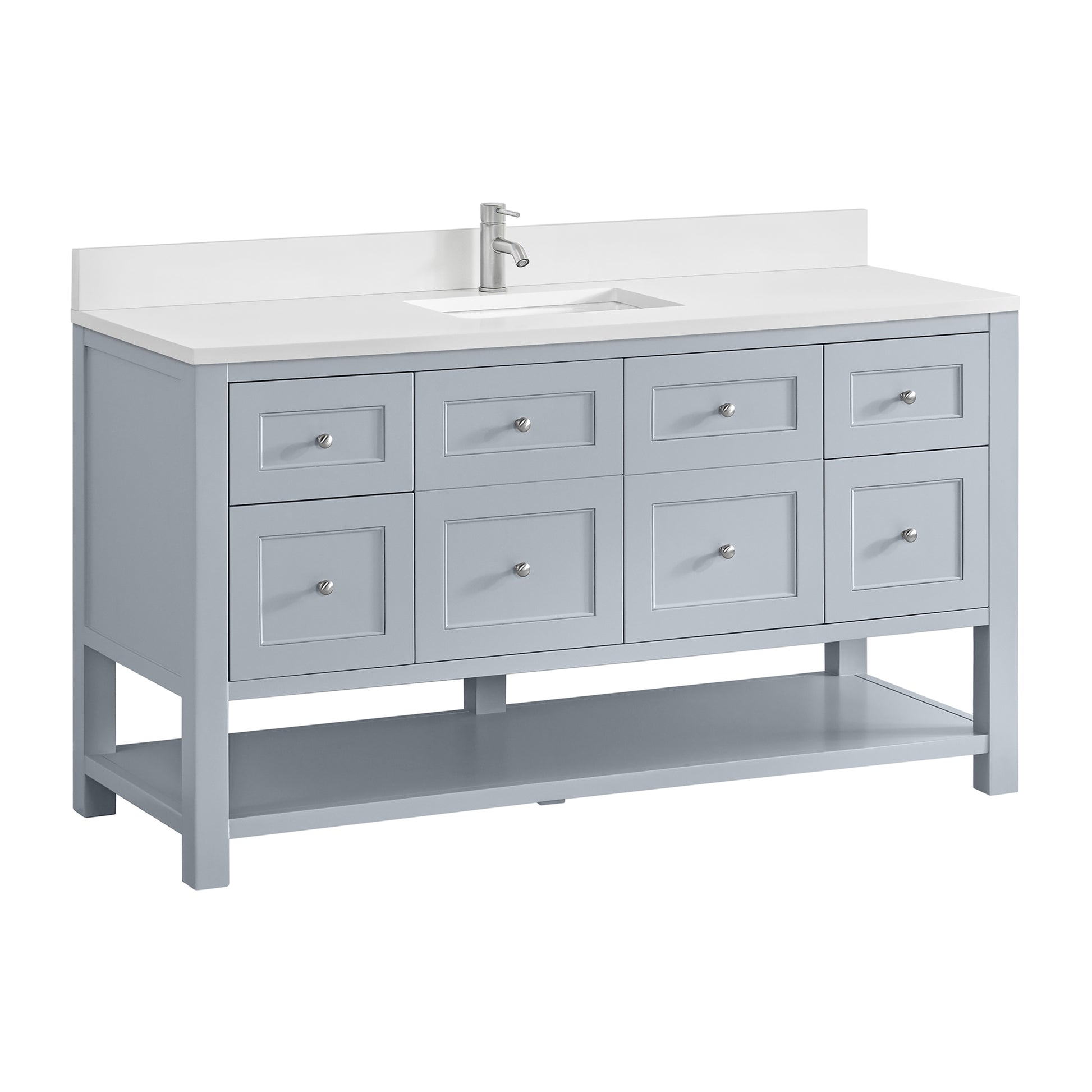 James Martin Vanities Breckenridge 60" Serenity Blue Single Vanity With Single Hole 3cm White Zeus Quartz Top and Backsplash