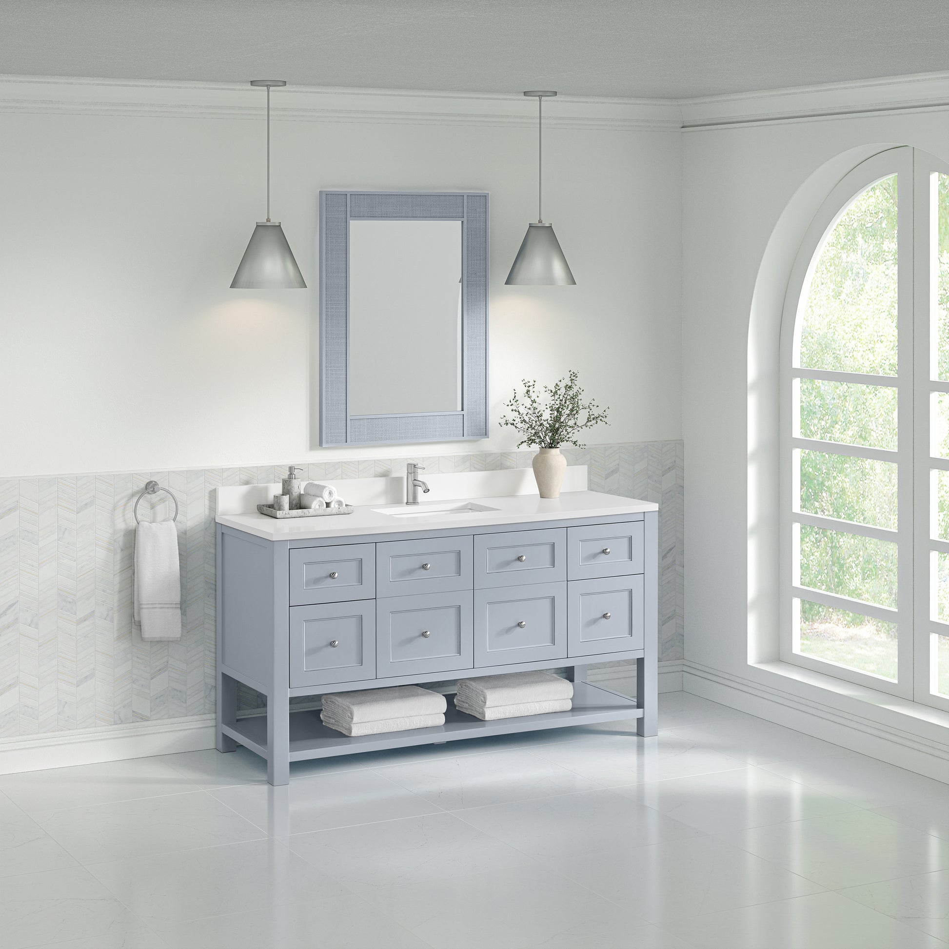 James Martin Vanities Breckenridge 60" Serenity Blue Single Vanity With Single Hole 3cm White Zeus Quartz Top and Backsplash