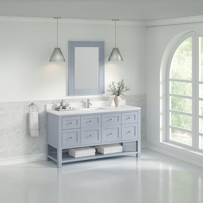 James Martin Vanities Breckenridge 60" Serenity Blue Single Vanity With Single Hole 3cm White Zeus Quartz Top and Backsplash
