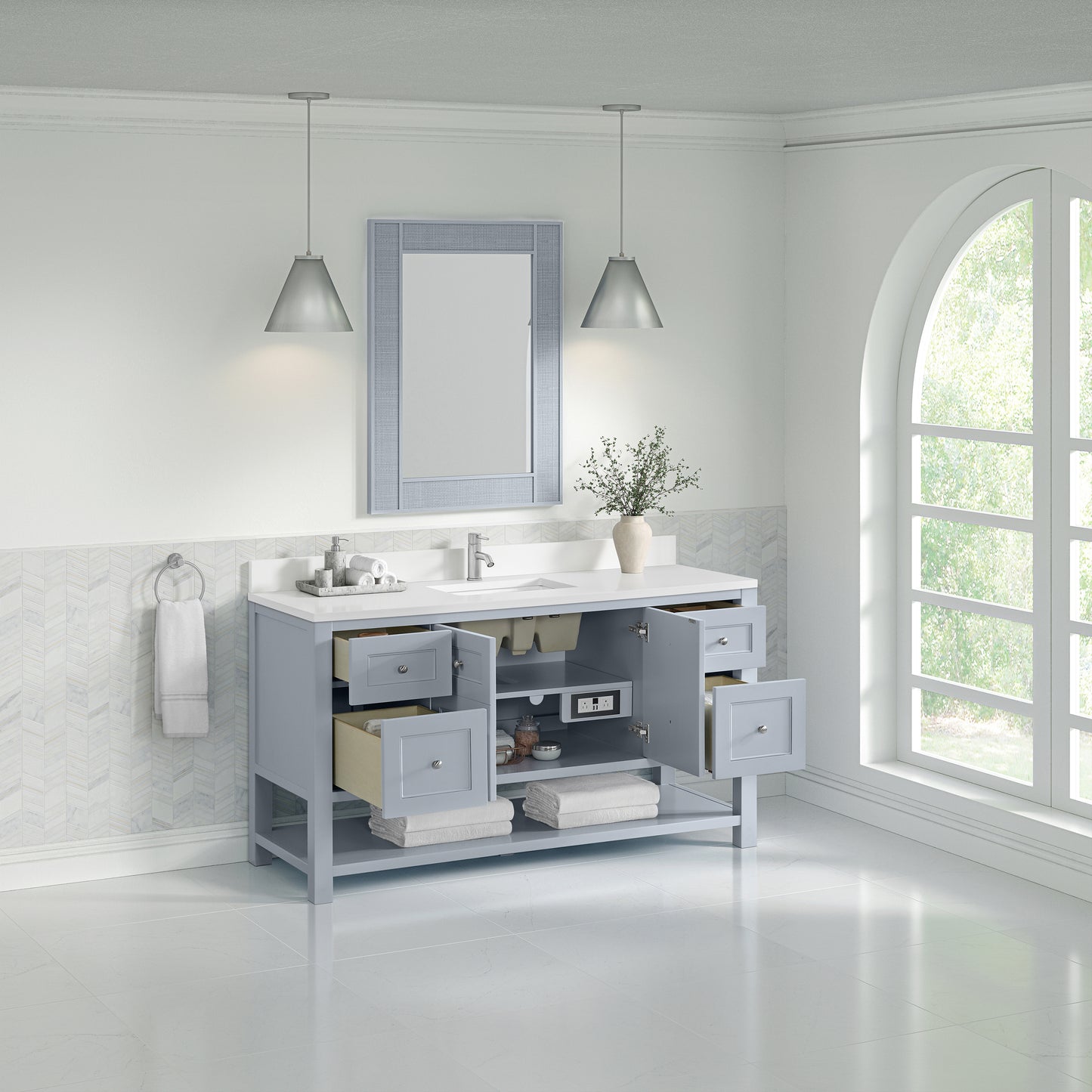 James Martin Vanities Breckenridge 60" Serenity Blue Single Vanity With Single Hole 3cm White Zeus Quartz Top and Backsplash