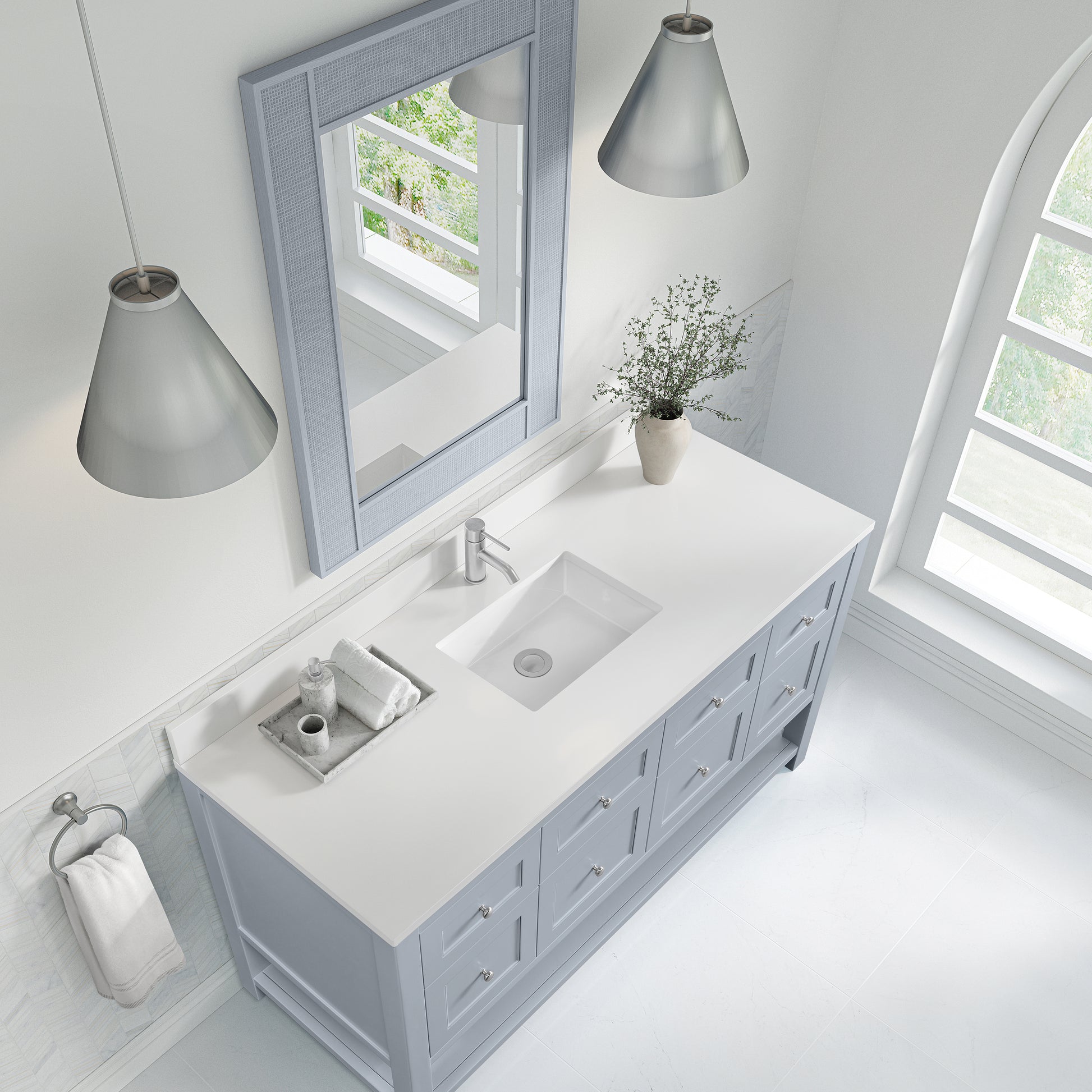 James Martin Vanities Breckenridge 60" Serenity Blue Single Vanity With Single Hole 3cm White Zeus Quartz Top and Backsplash