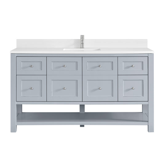 James Martin Vanities Breckenridge 60" Serenity Blue Single Vanity With Single Hole 3cm White Zeus Quartz Top and Backsplash