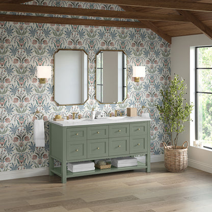 James Martin Vanities Breckenridge 60" Smokey Celadon Double Vanity With 3cm Arctic Fall Solid Surface Top