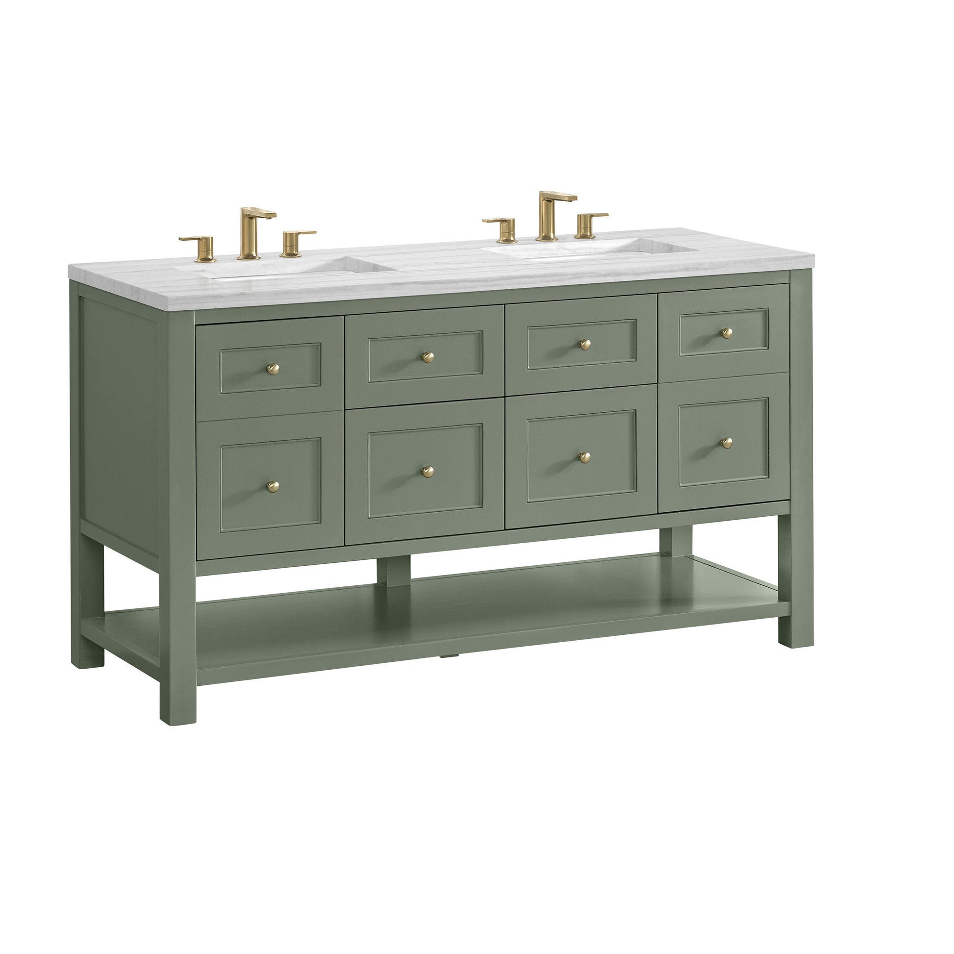 James Martin Vanities Breckenridge 60" Smokey Celadon Double Vanity With 3cm Arctic Fall Solid Surface Top